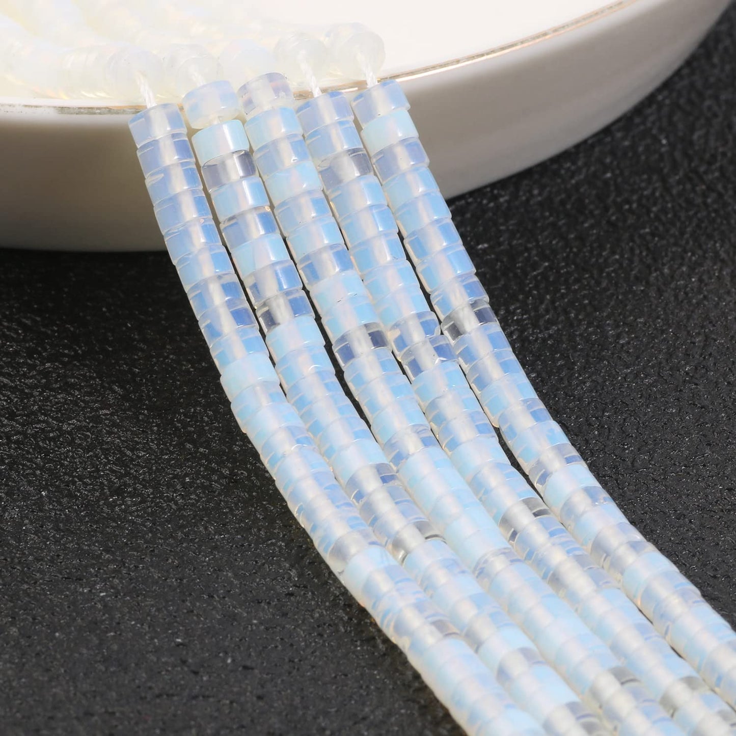 NITOPUPU 150Pcs 4×2mm Natural White Opal Spacer Stone Beads for Jewelry Making Supplies, Loose Semi Flat Round Gemstone Tube Beads for Bracelets DIY Crafts