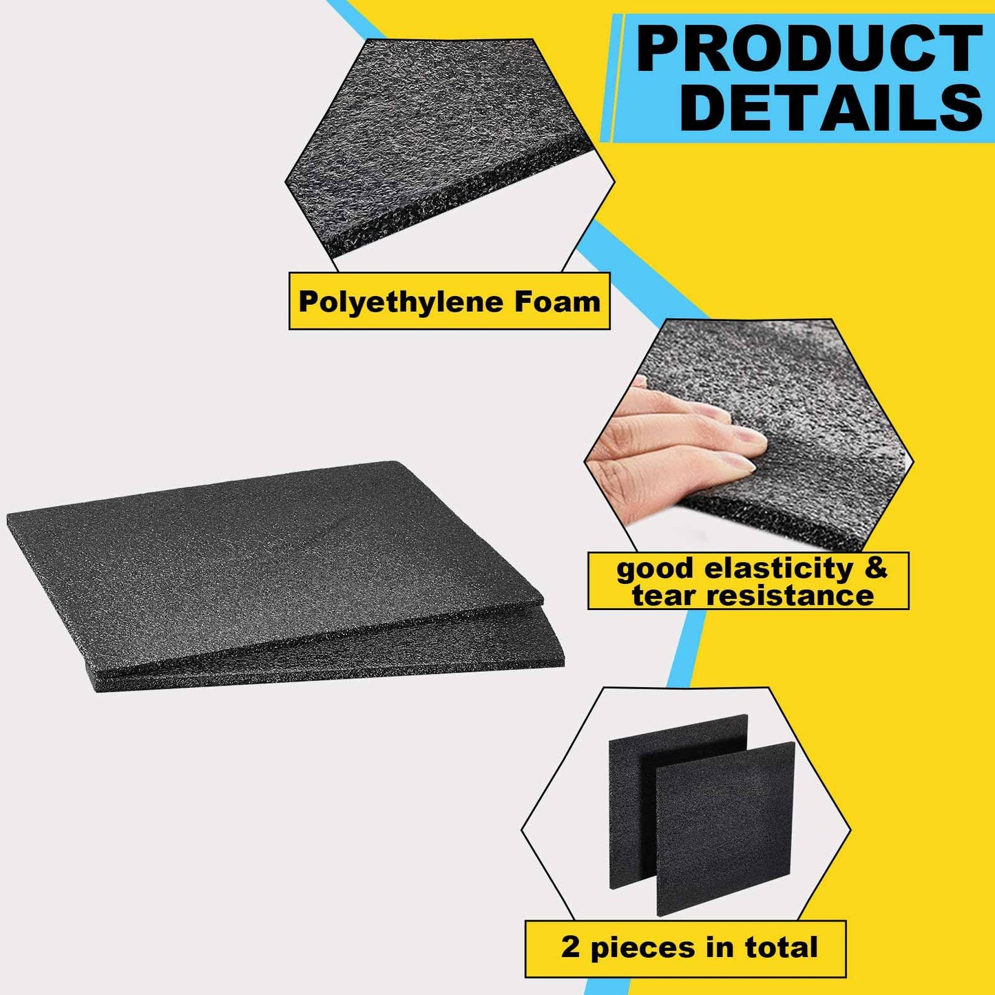 Hoolerry 2 Pcs Customizable Polyethylene Foam Packing Inserts for Cases Thick Polyethylene Cuttable Foam Sheet for Tool Box, Camera, Crafts, Storage and Crafts (12" X 10" X 0.5",Black)