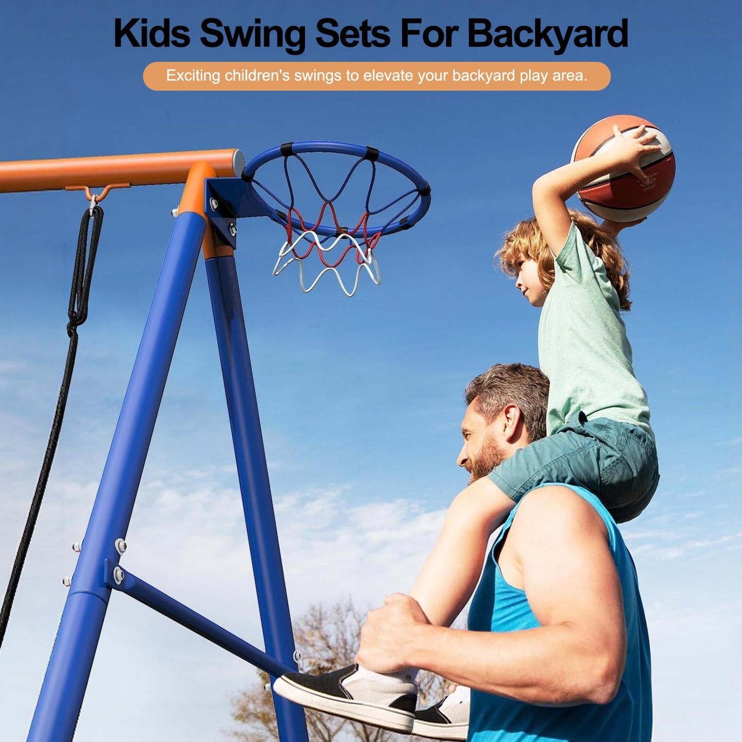 Royalove Swing Set 3-in-1 with Flying Disc Swing for Backyard, Heavy Duty 440lbs Playground Sets for Backyards Swing Set for Kids and Toddlers Age 3-8