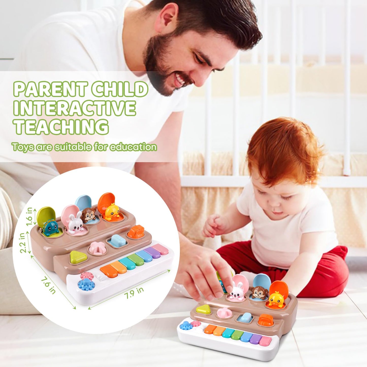 LESSETI Pop Up Music Toy with Piano Keyboard - Interactive Cause and Effect Animal Game for 1-3 Year Olds, STEM Learning Educational Baby Toy with Music & Lights for Toddlers 6-12 Months