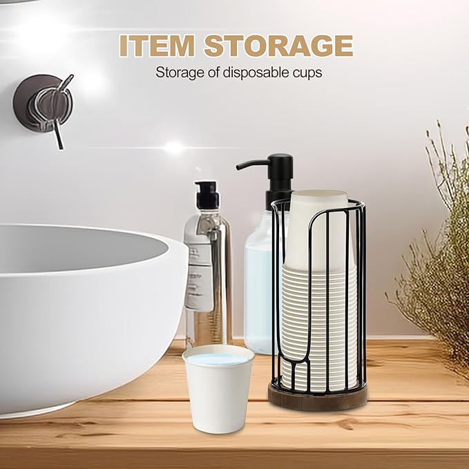 Heightened Rural Style Bathroom Cup Dispenser, 2 Pack Small Disposable Paper Cup Holder, 3oz Disposable Mouthwash Cup Storage Rack, Iron Bathroom
