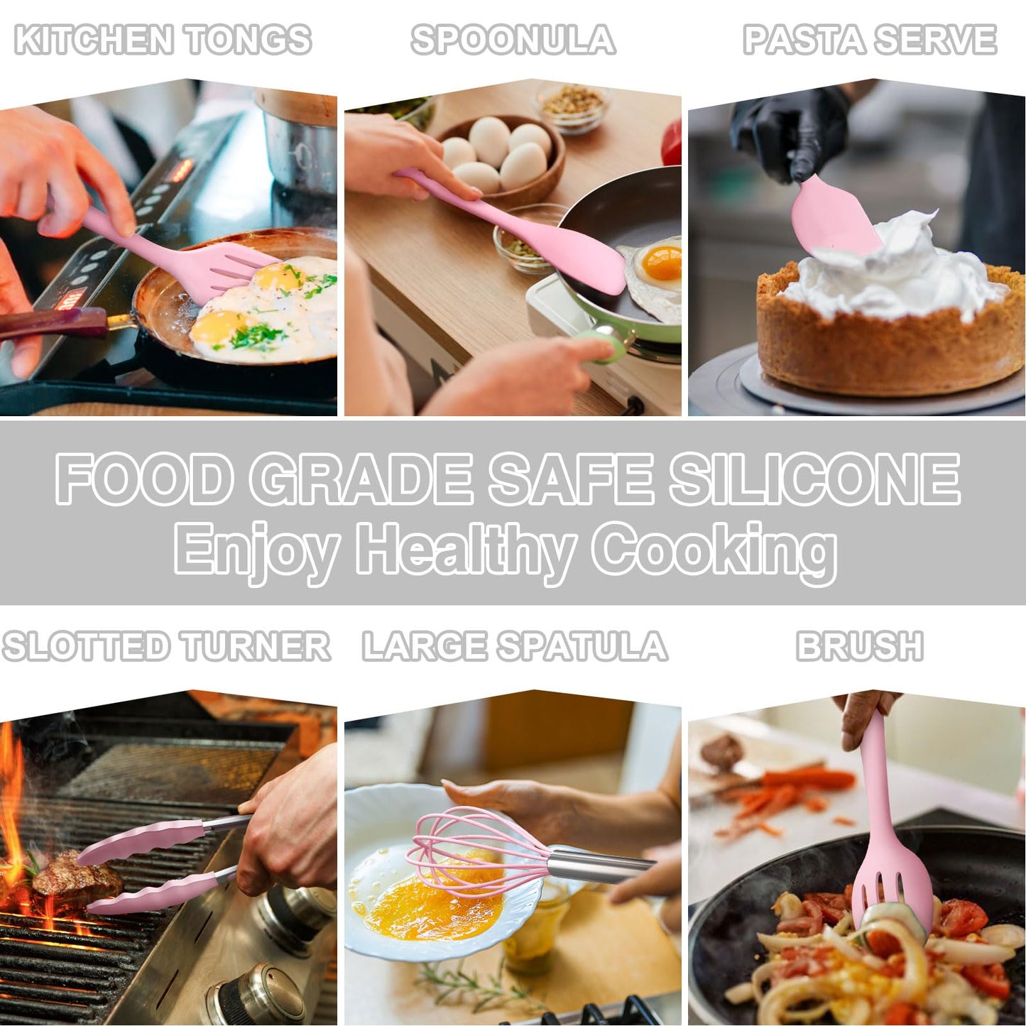Umite Chef 22-Piece Silicone Cooking Utensils Set, Heat Resistant & Dishwasher Safe Kitchen Tools, Non-Scratch Spatula Set for Nonstick Cookware (Pink)