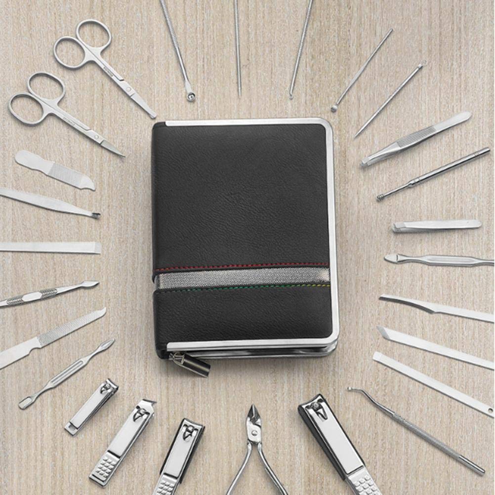 Manicure Pedicure Kit, 26 Pieces Professional Nail Clippers Set, Stainless Steel with Leather Case, Portable Nail Care Tools for Home Use, Black