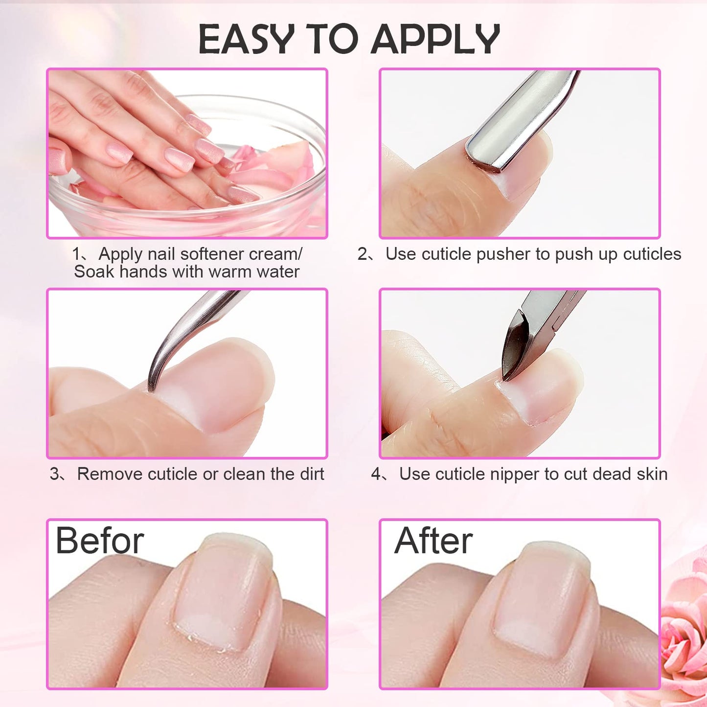 Makartt Cuticle Trimmer with Cuticle Pusher, 3 PCS Pink Nail Cuticle Nipper Bundle with Cuticle Nippers, Pink Cuticle Trimmer Extremely Sharp Full Jaw Cuticle Cutter Nail Care for Manicure Home Salon