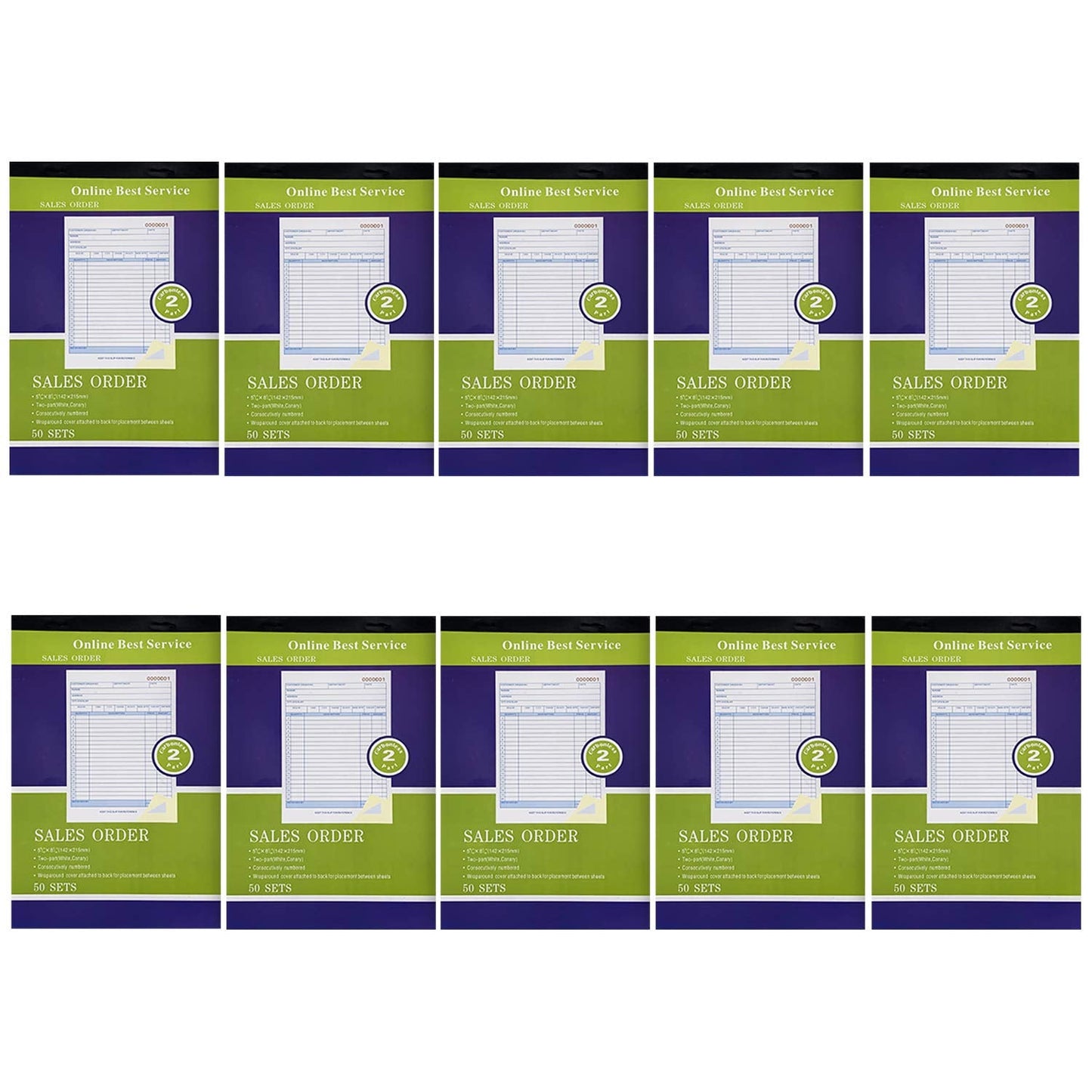 10 Pack Large Sales Order Book Receipt Invoice Duplicate Carbonless 50 Sets 5.5" X 8"5