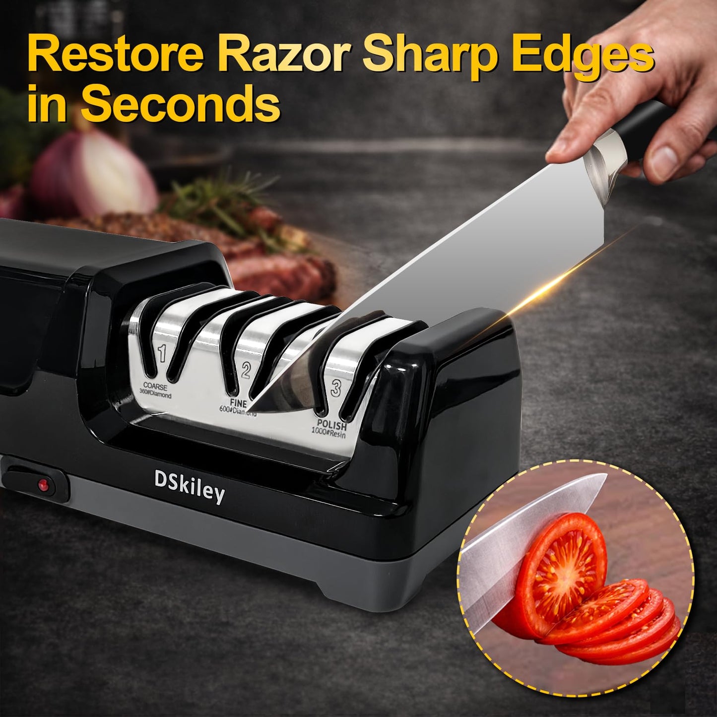 Electric Knife Sharpener for Kitchen – Professional 3-Stage 100% Diamond System with 20° Precision Angle, Fast Sharpening to Restore & Polish Chef Knives(Black)