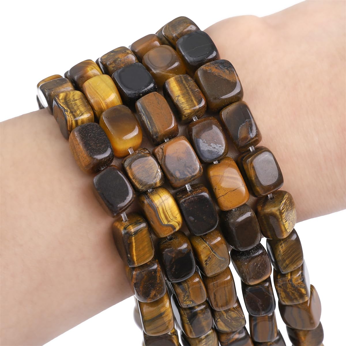 BEADIA Natural Yellow Tiger Eye Cuboid Stone Loose Semi Gemstone Beads for Jewelry Making 8mmx12mm 38cm/Strand