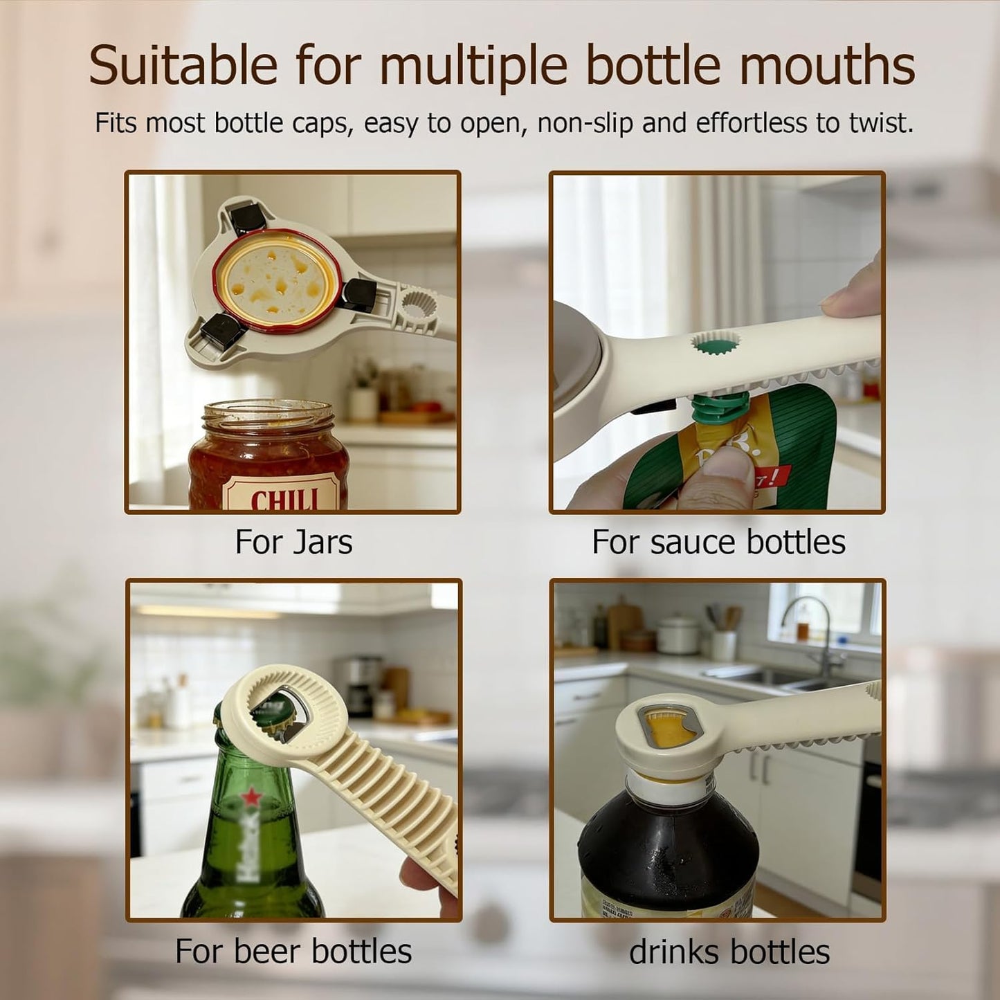 4-in-1 Multi-functional Jar Opener | Stainless Steel Can Opener 2PCS Jar & Bottle Openers | Various-Sized Can Lid Tools Multi Size Lid Tool for Jars Cans Wine Bottles Household Kitchen Tools