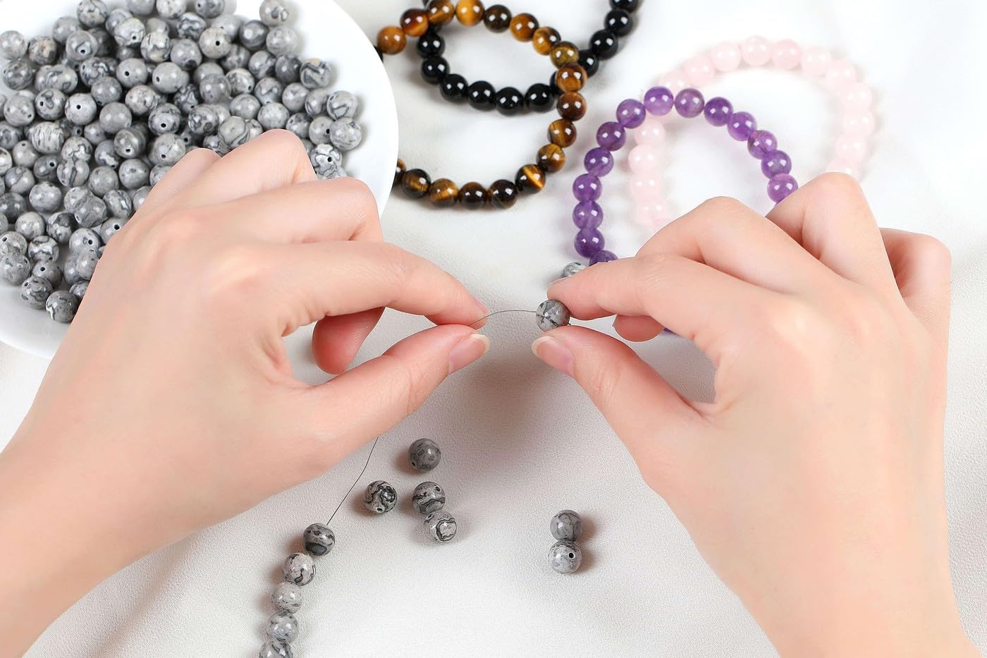 LAIDANLA Map Jasper 8mm Natural Stone Beads Round Loose Gemstone Stone Beads for DIY Bracelet Necklace Earrings Jewelry Making Polishing Genuine Real Beading Crystal 96PCS 2 Strand 32"