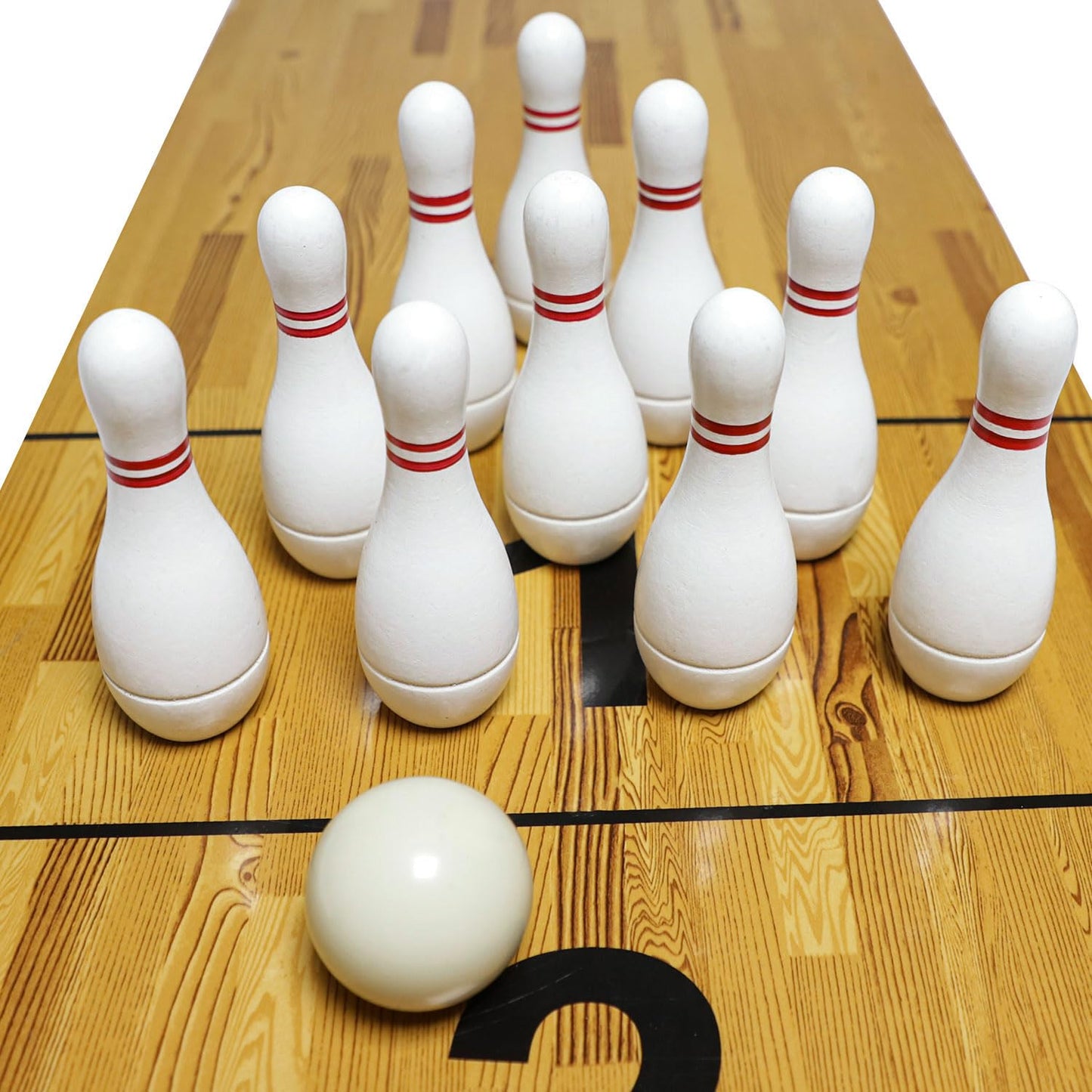 YDDS Shuffleboard Bowling Pin Set with 10 Pcs Premium Hardwood Bowling Pins Durabel Triangular Pinsetter Resin Bowling Ball and Carrying Bag, Fun for Shuffleboard Games