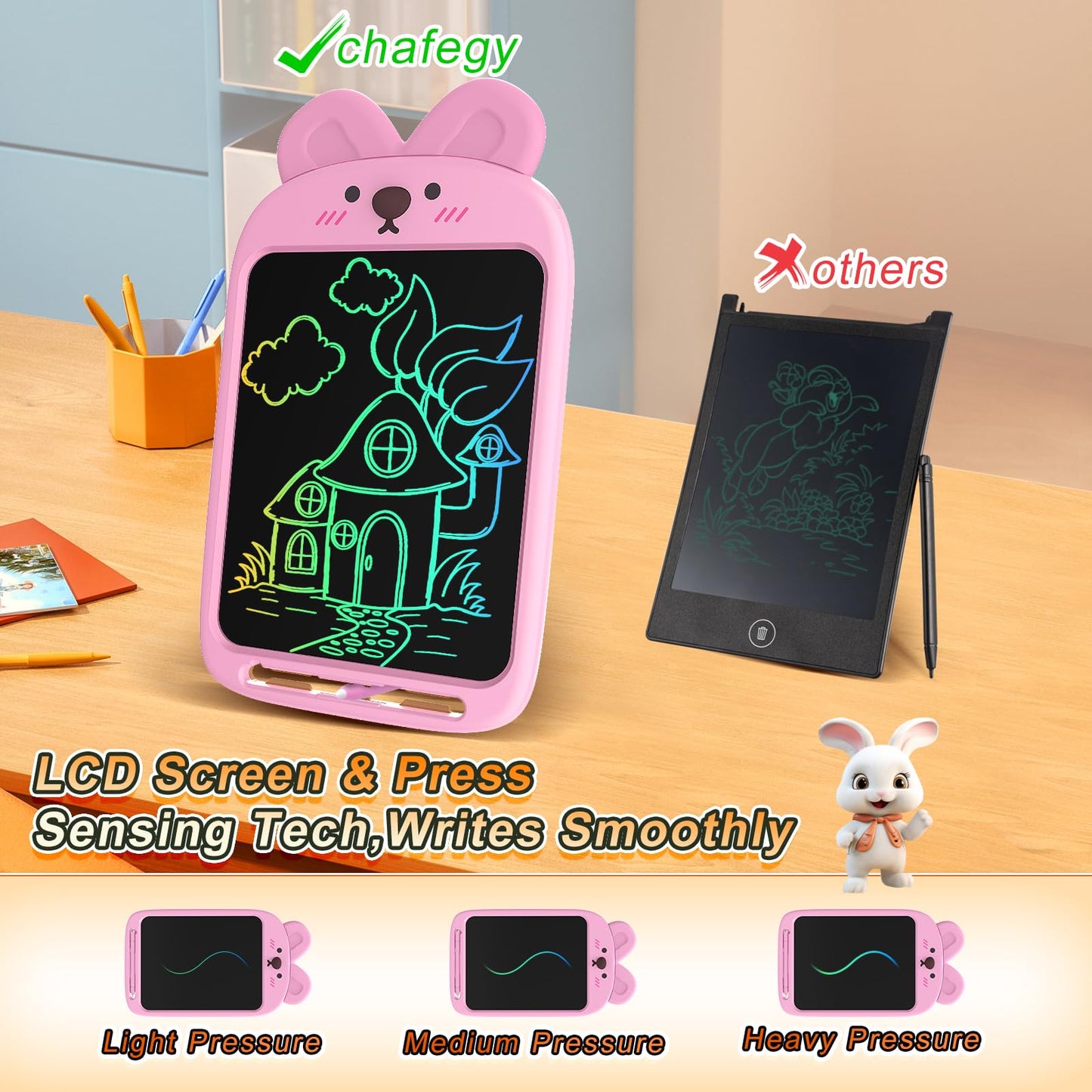 CHAFEGY 10 Inch LCD Writing Tablet, Erasable Doodle Board Toy, Cute Rabbit Drawing Pad for Kids Ages 2-6 - Educational Christmas Birthday Gift (Rabbit)