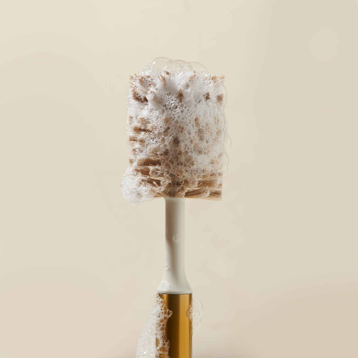 Curio Home Goods Ionic Bottle Brush, Magnetized to Stand Upright, Stainless Steel with Replaceable Head, Brass/Gold