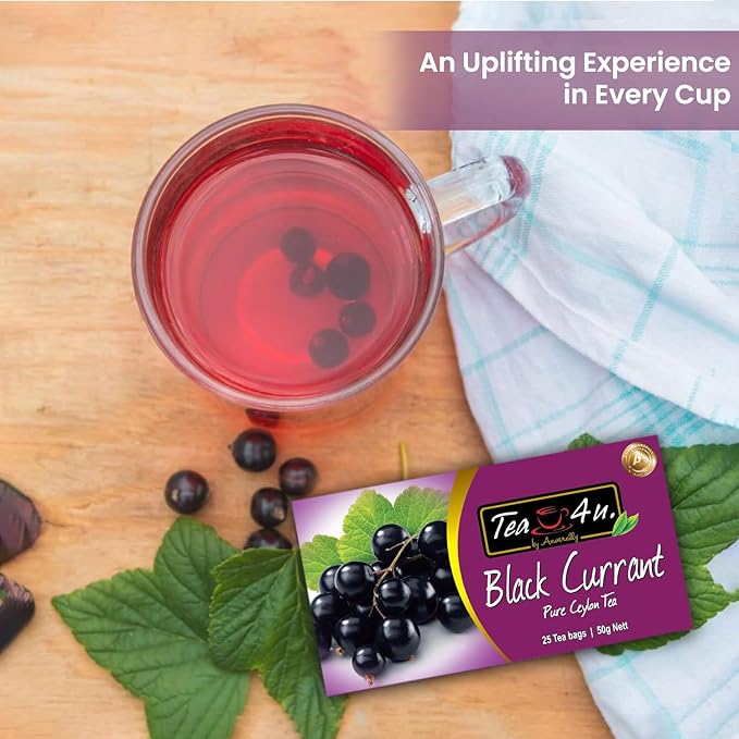 Tea4U Flavored Black Ceylon TeaBags (Black Currant) - Ideal Quality from Sri Lanka's Finest Leaves and Expertly Blended - 25 Count