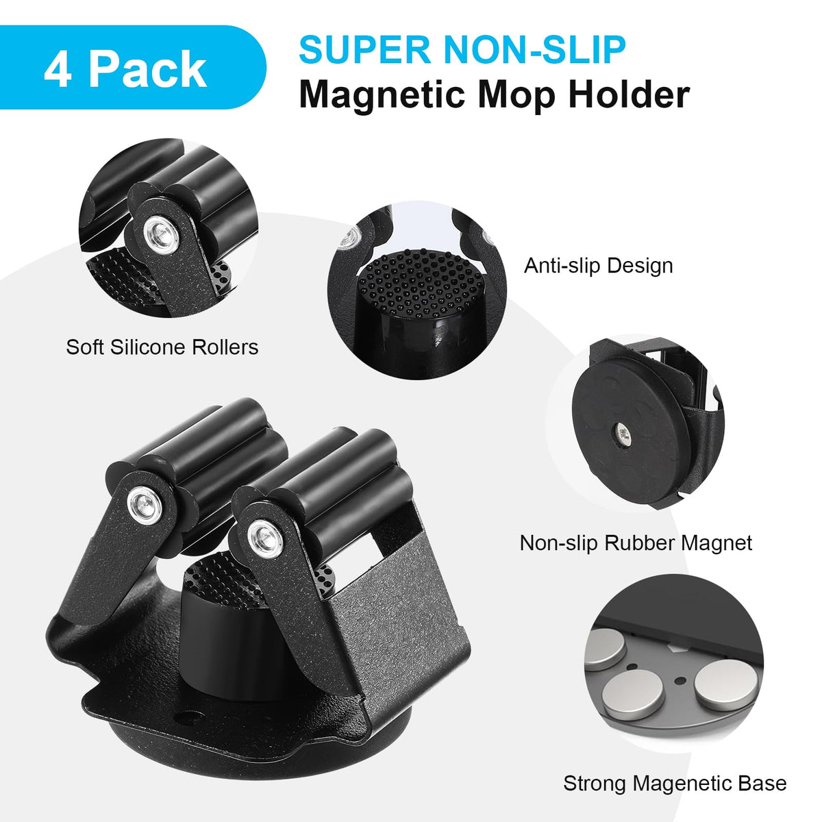 4PCS Magnetic Mop Broom Holder (4 Count)