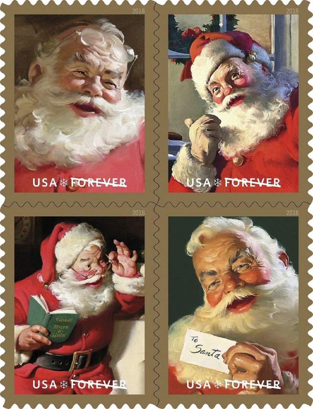 Sparkling Holidays Santa US Postage Stamps (4 Booklets (80 Stamps)