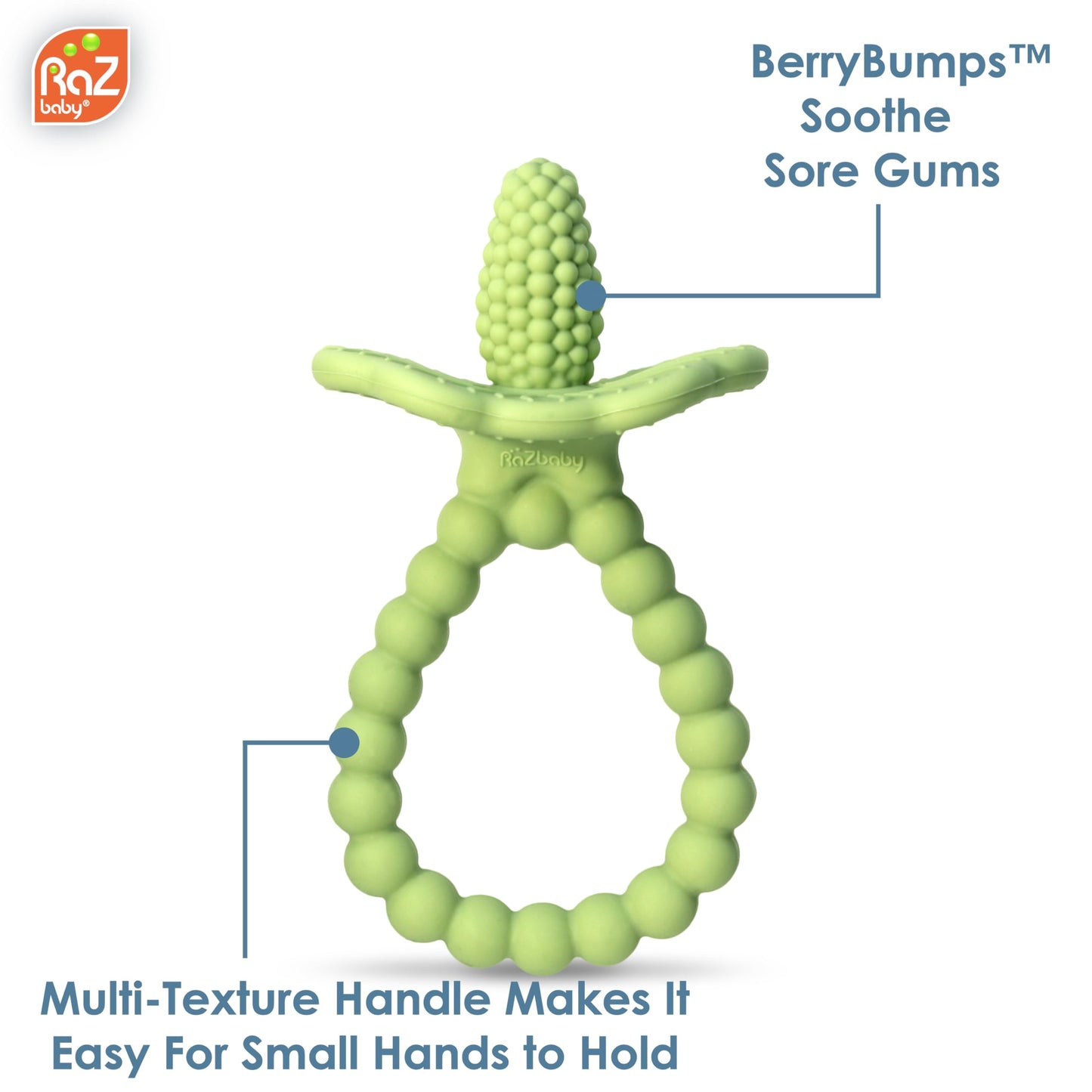 RaZBaby Silicone Infant & Baby Teething Toy Bundle - 3m+ - BerryBumps Soothe Babie's Sore Gums Back and Front - BPA Free, Easy to Hold