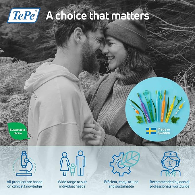 TePe Bridge and Implant Floss for Dental Implants, Bridges, and Braces, Dental Flossers, 30 Pieces