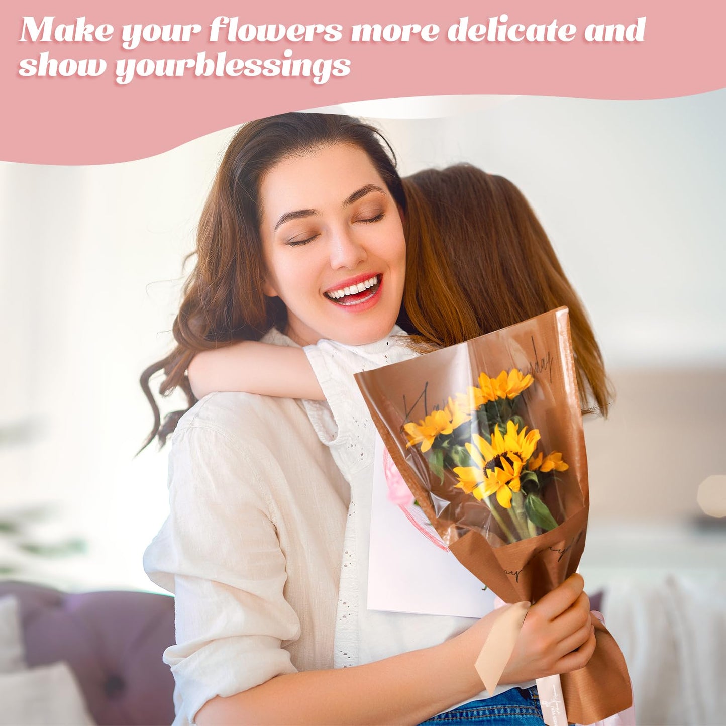 Harloon 100 Pcs Flower Bags for Bouquets Clear Flower Wrapping Papers Sleeves 11 x 5.1 x 17.3in Multiple Florist Packaging Supplies for Anniversary Wedding(Coffee)
