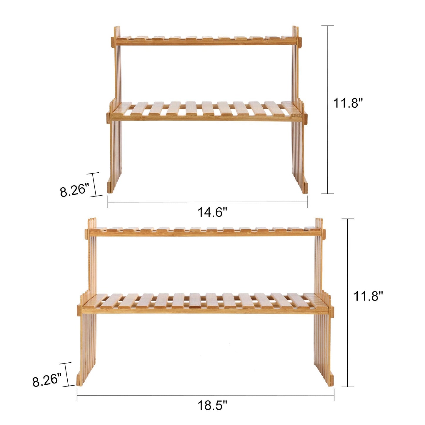 GURECOD 14.6"/18.5" 2 Tiers Bamboo Plant Stand Shelf,Desk Flower Pot Holder,Adjustable Desktop Shelf Display Organizer Ladder Rack for Office Decorate Storage Rack,Kitchen Rack (14.6" Length)
