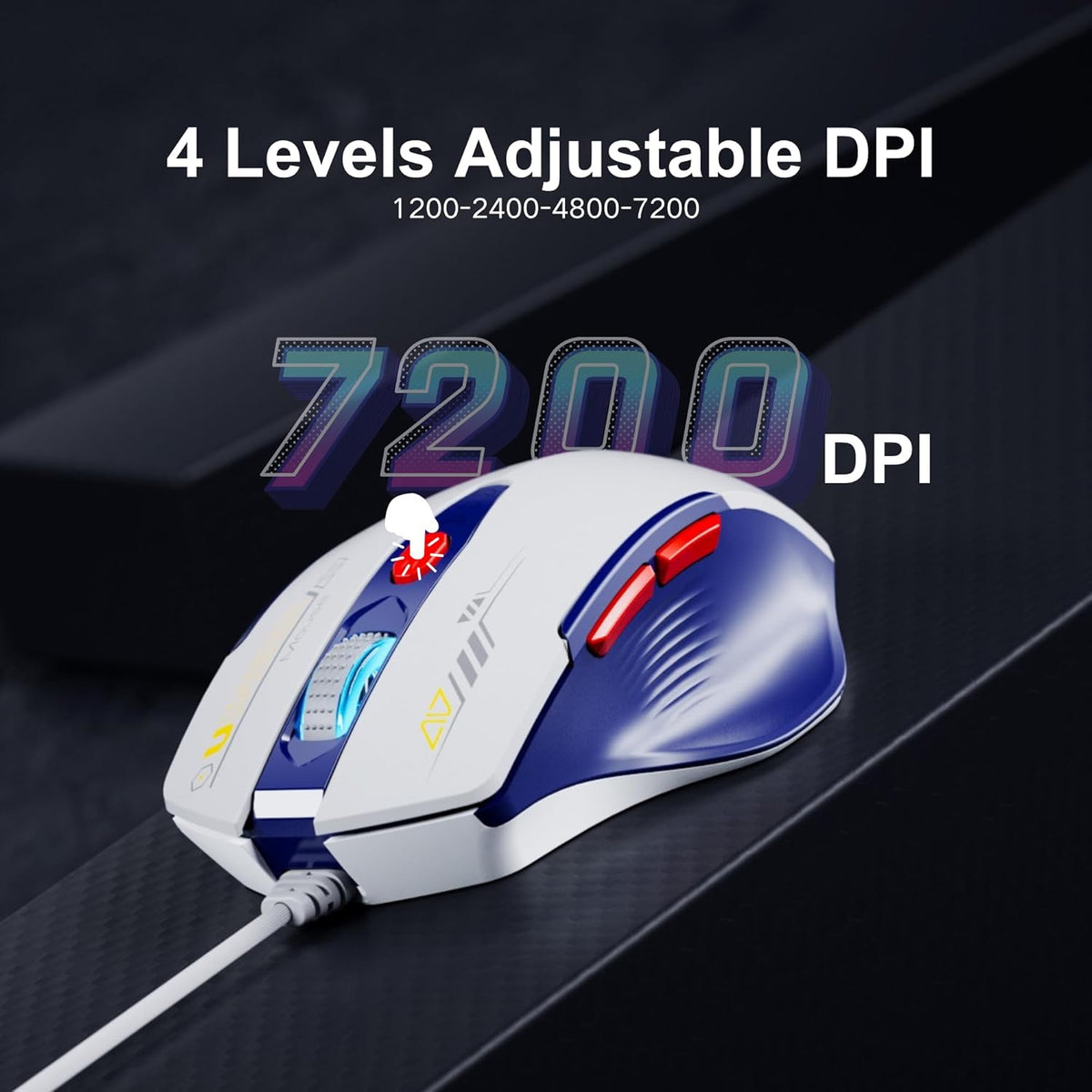 Wired Mouse, 4 Levels Adjustable DPI, 6 Programmable Buttons, Ergonomic Computer Wired Mouse for PC Laptop Computer for Office - Plug and Play (Bluewhite)