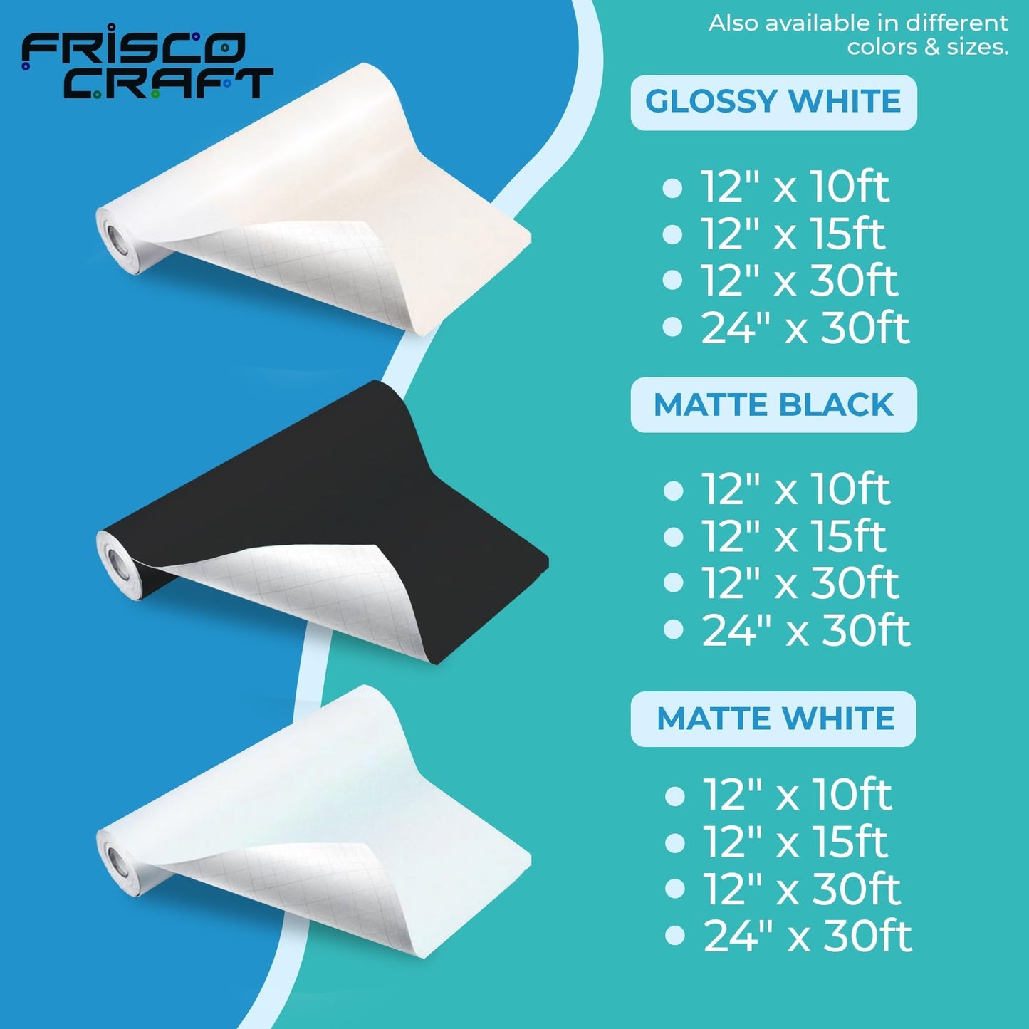 Frisco Craft Glossy White Permanent Vinyl - White Vinyl Roll - Permanent Outdoor, Water & Weather-Resistant with Siliconized Backing - Adhesive, Glossy (12" x 30ft)