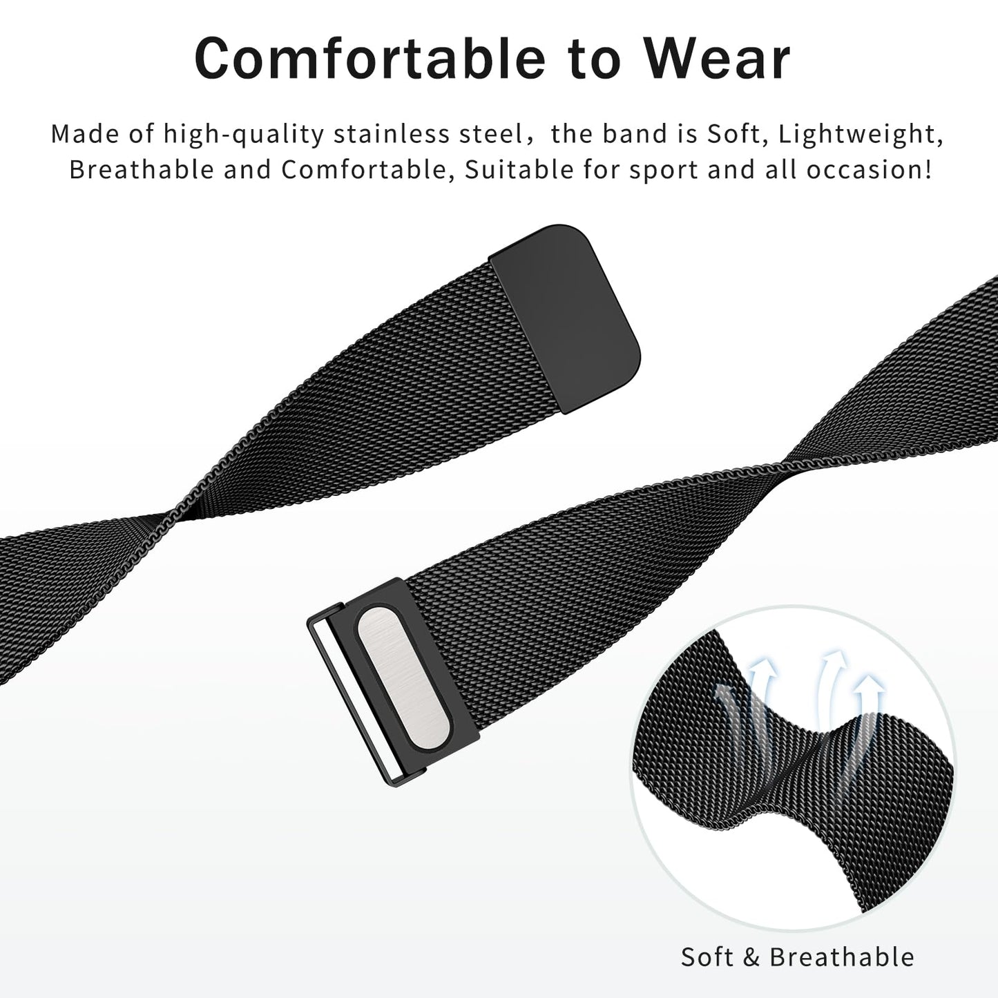 Vanjua 22mm Watch Band for Women Men, 22mm Quick Release Stainless Steel Metal Mesh Loop Adjustable Magnetic Replacement Wristbands Straps Bands