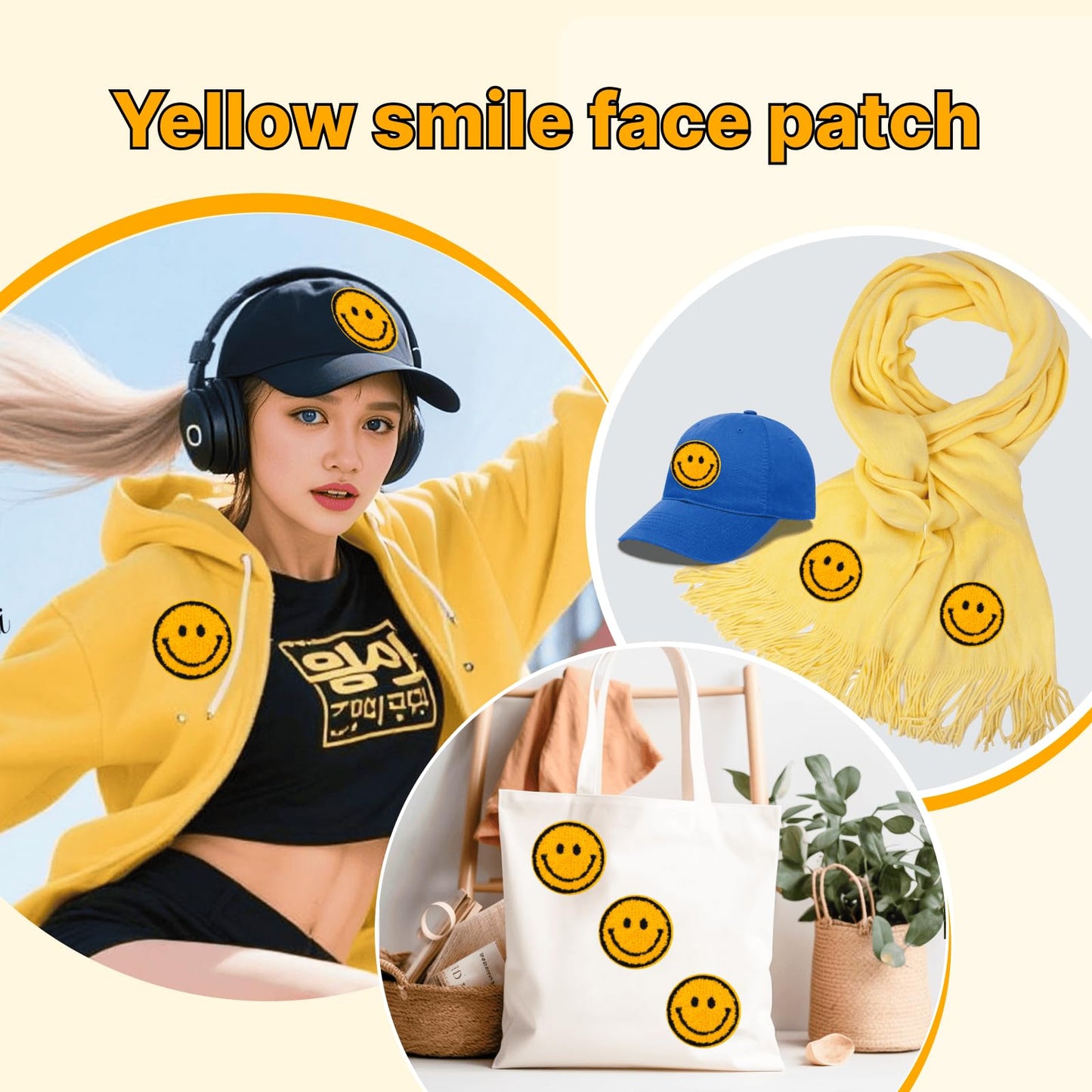 QinXunTa 30PCS Bulk Iron on Patches,Iron on Smiley Face Patch for Hats,Clothing,Jeans(Yellow)