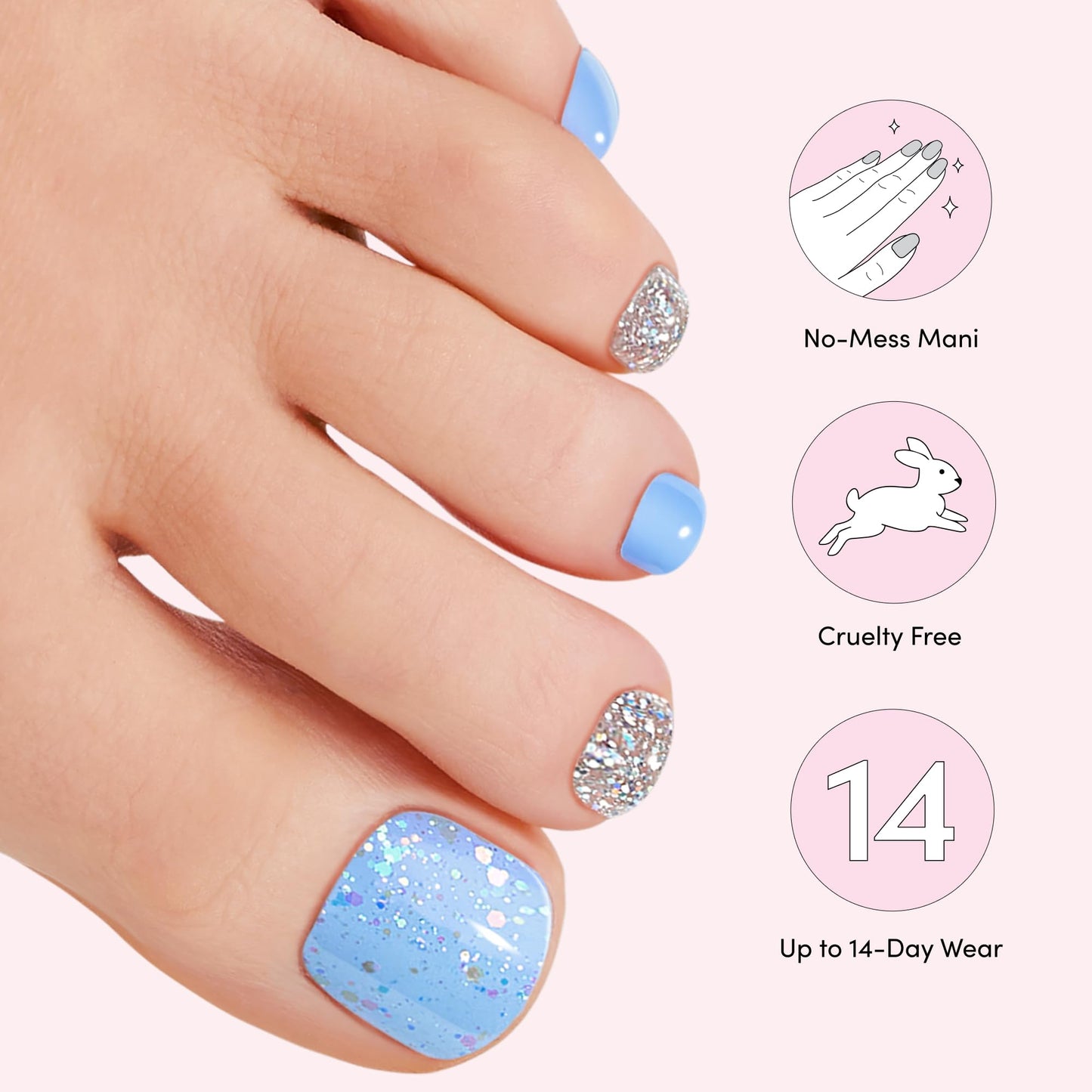 Dashing Diva Glaze Pedicure Nail Strip Set - Blueberry Bliss - Long Lasting, Chip Resistant, Semi-Cured Gel Nail Strips - Summer Gel Set - 4-Piece Pedicure Kit with 32 Strips
