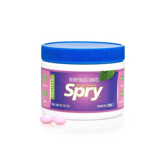 Spry Xylitol Berry Blast Mints Sugar Free Candy - Promote Oral Health, Increase Saliva Production, Stop Bad Breath, Non-GMO, Gluten-Free, 240 Count (Pack of 1)