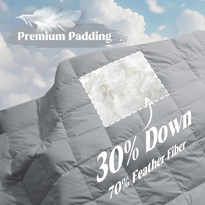 puredown® Queen Size Blanket for Bed, Ultra Soft Lightweight Down & Feather Fill, All Season Blanket, Machine Washable, 88"X90", Alloy Gray