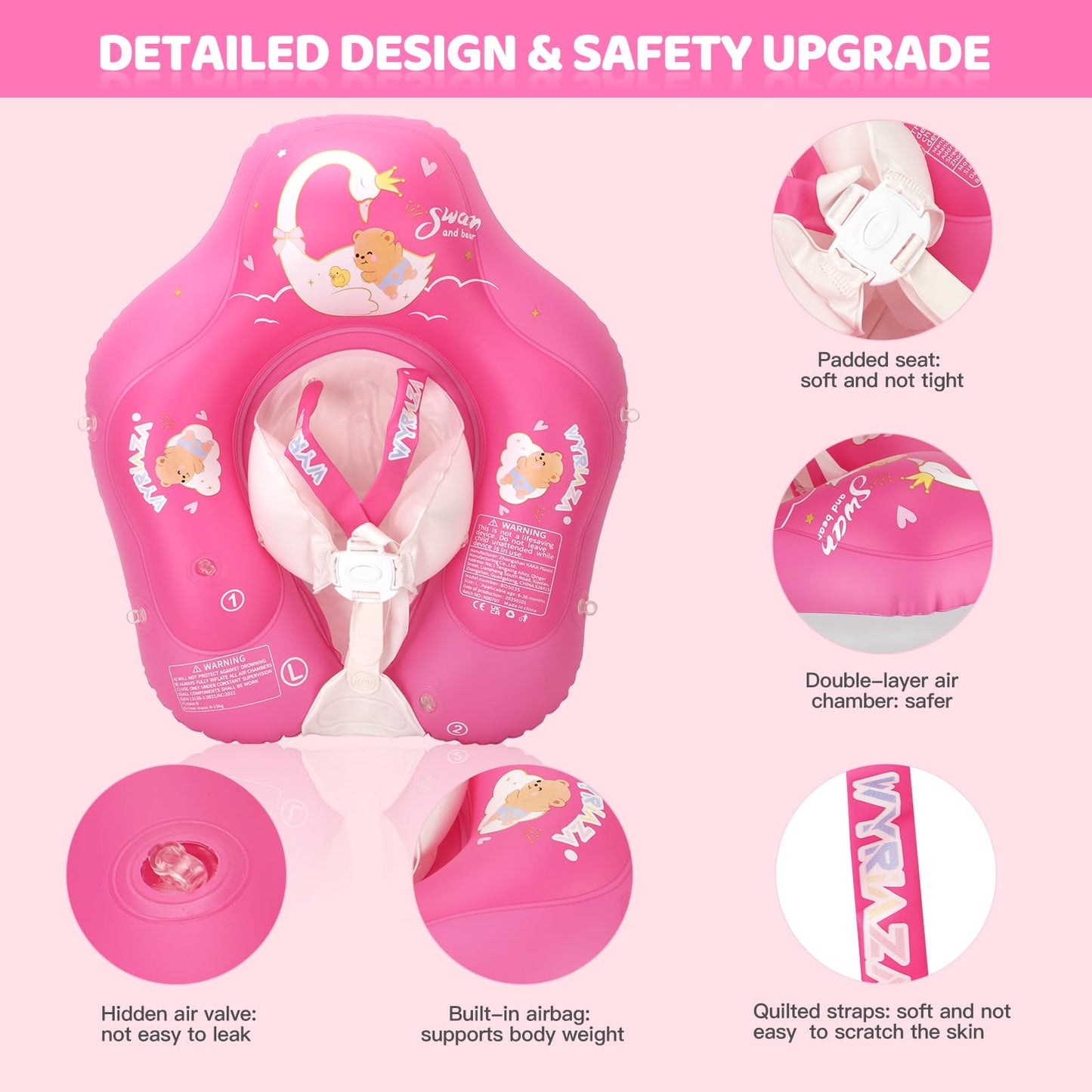 LOOWARTS Baby Float with Canopy,Infant Pool Float with Safety Seat,Baby Swimming Float & Swim Float & Water Float UPF50+ UV Protection for Toddler from 3 to 36 Months (S:3-12 Month)