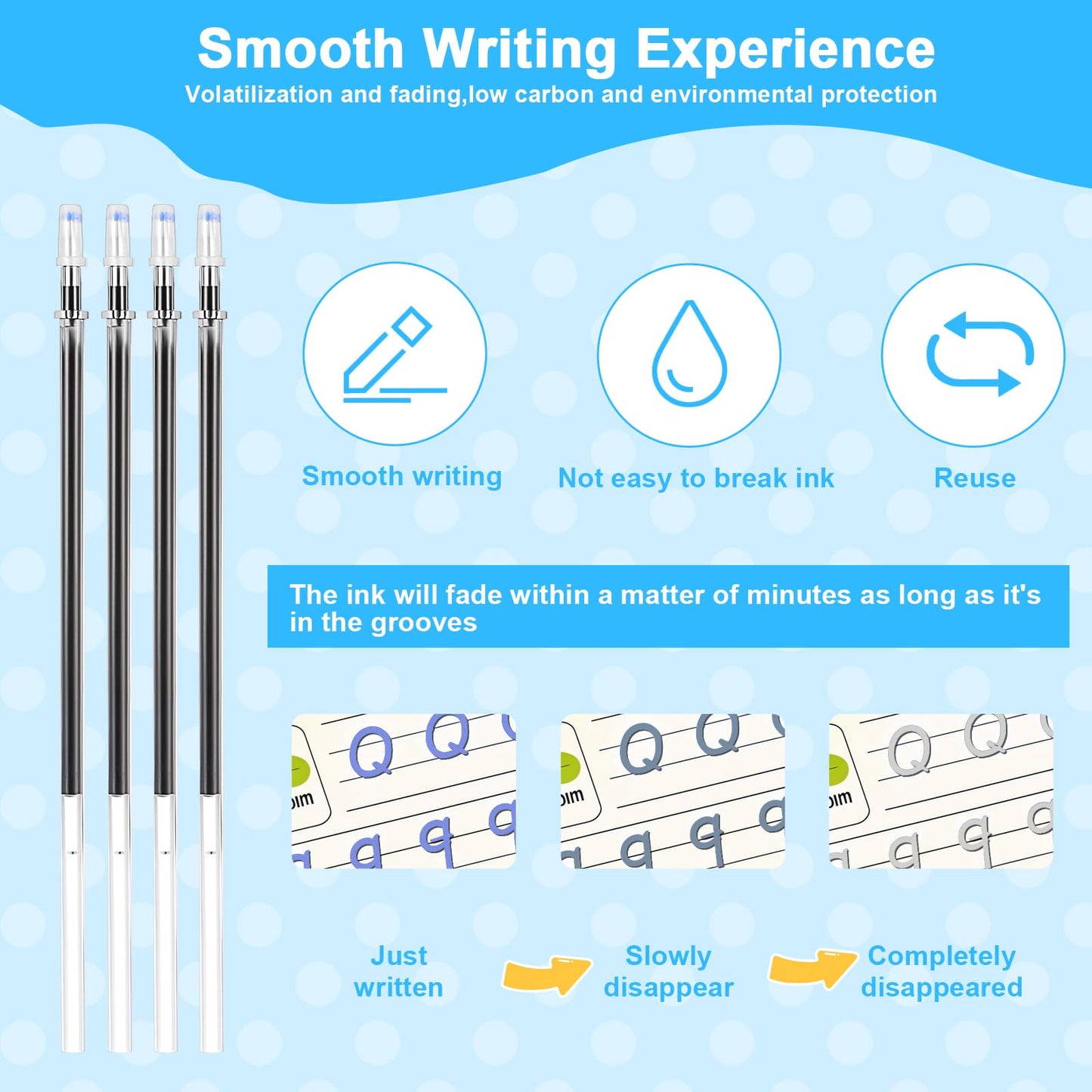 Heclia Magic Pens & Refills for Kids 48 PCS Grooved Book Magic Pens for Children's Copybooks Reusable Grooved Handwriting Practice Kids Book Disappearing Ink Pen for Tracing Books Writing Train