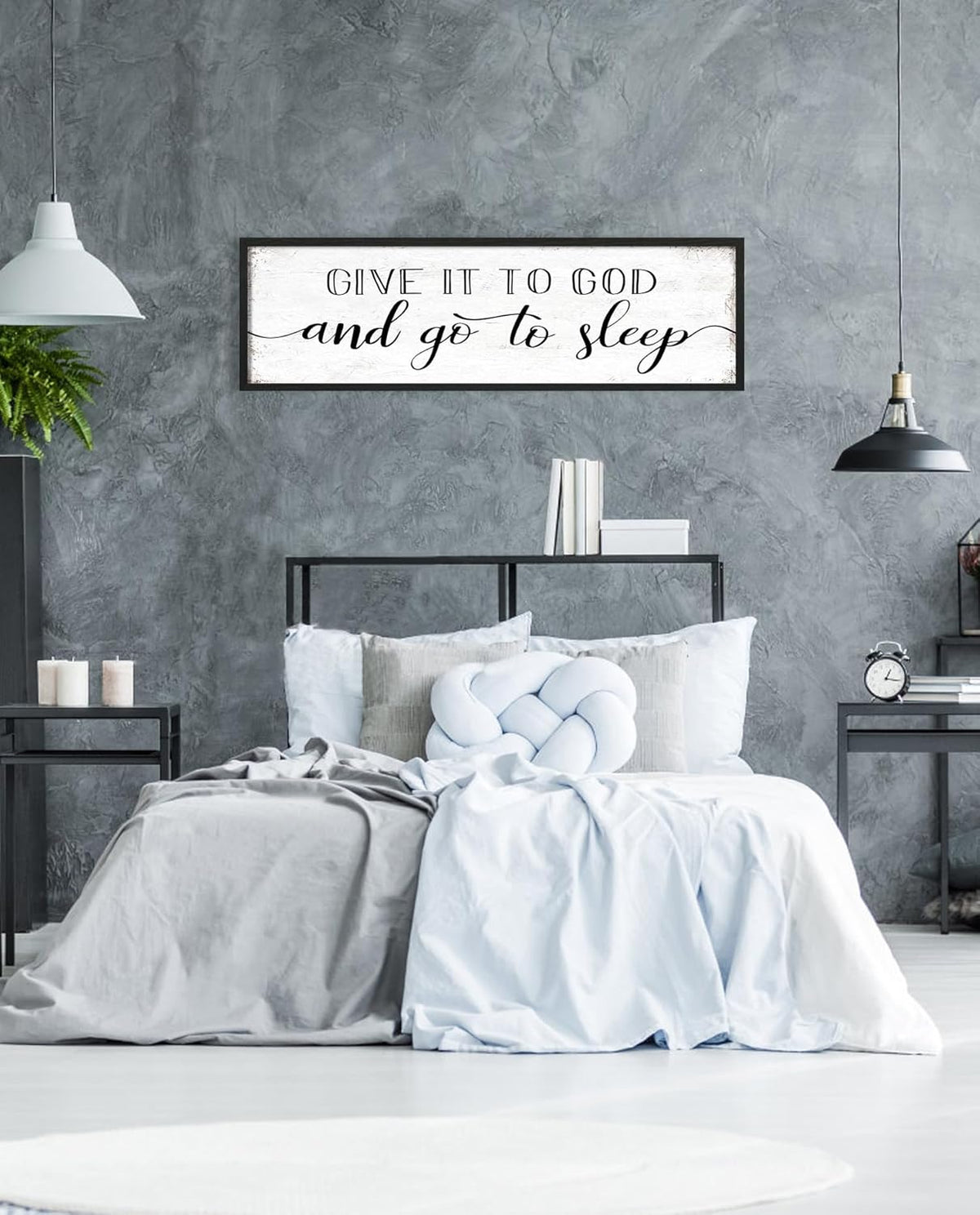 Give It to God and Go to Sleep Sign: Farmhouse Bedroom Wall Decor Above Bed Rustic Country Master Bedroom Framed Hanging Decor Country Plaque 12" x 40"