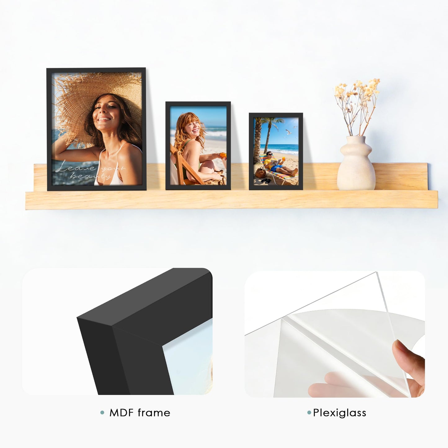 DUENPY 15 Pack Picture Frames Collage Wall Decor, Black Frame Set with 3pcs 8x10, 6pcs 5x7, 6pcs 4x6 for Gallery Display, Wall Mounting & Tabletop, Bulk Photo Frames for Living Room Decor