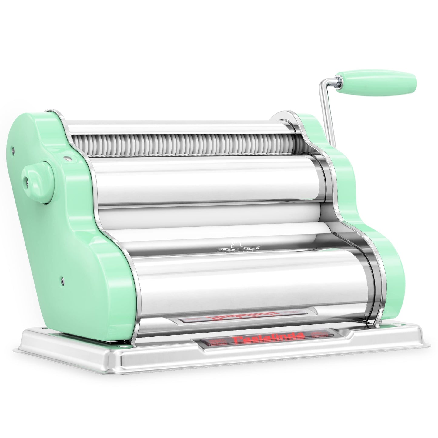 PASTALINDA Classic 260 Pasta Maker Machine, 26 cm Wide Rollers, 9 Thickness Positions, 2 Cutting Positions, Stainless Steel. Includes Reinforced Hand Crank And Two Clamps (Pastel Green)