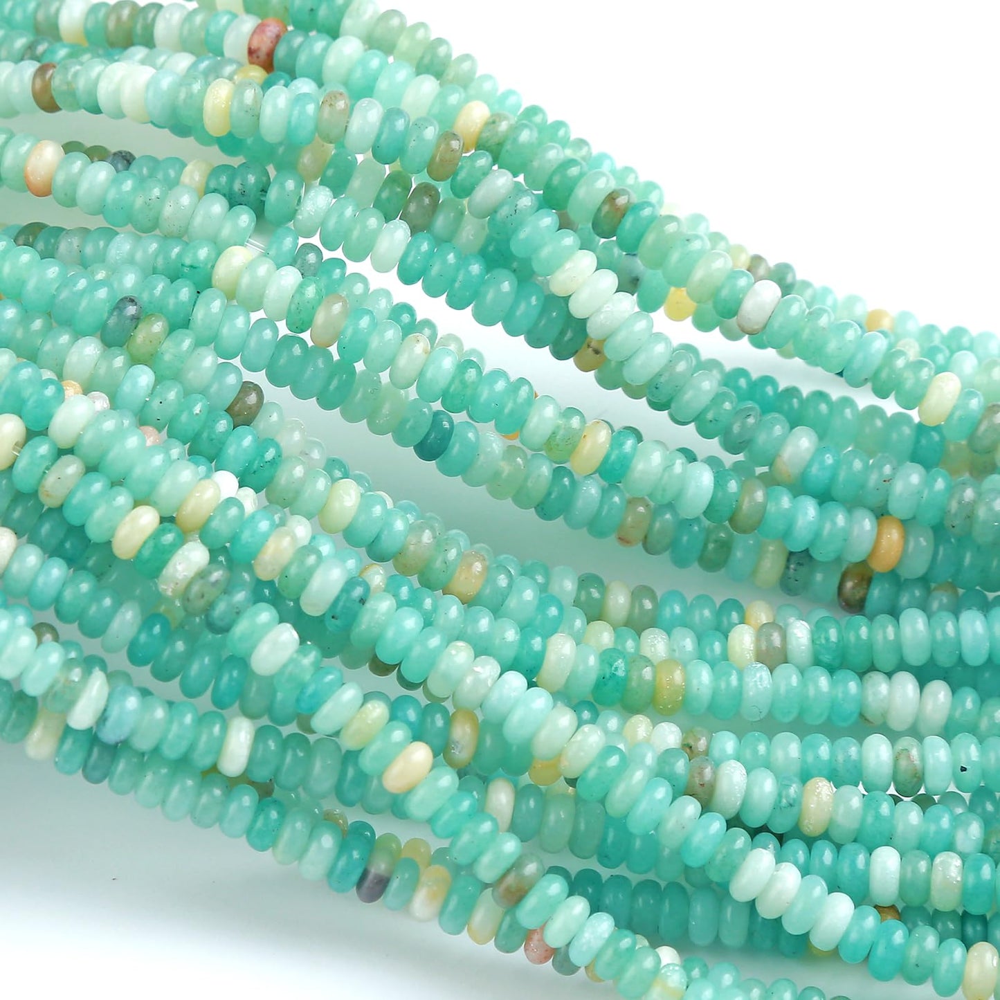 150PCS 2x4mm Natural Amazonite Rondelle Beads Abacus Disk Stone Beads Round Loose Spacer Gemstone Beads for DIY Bracelet Necklace Jewelry Making