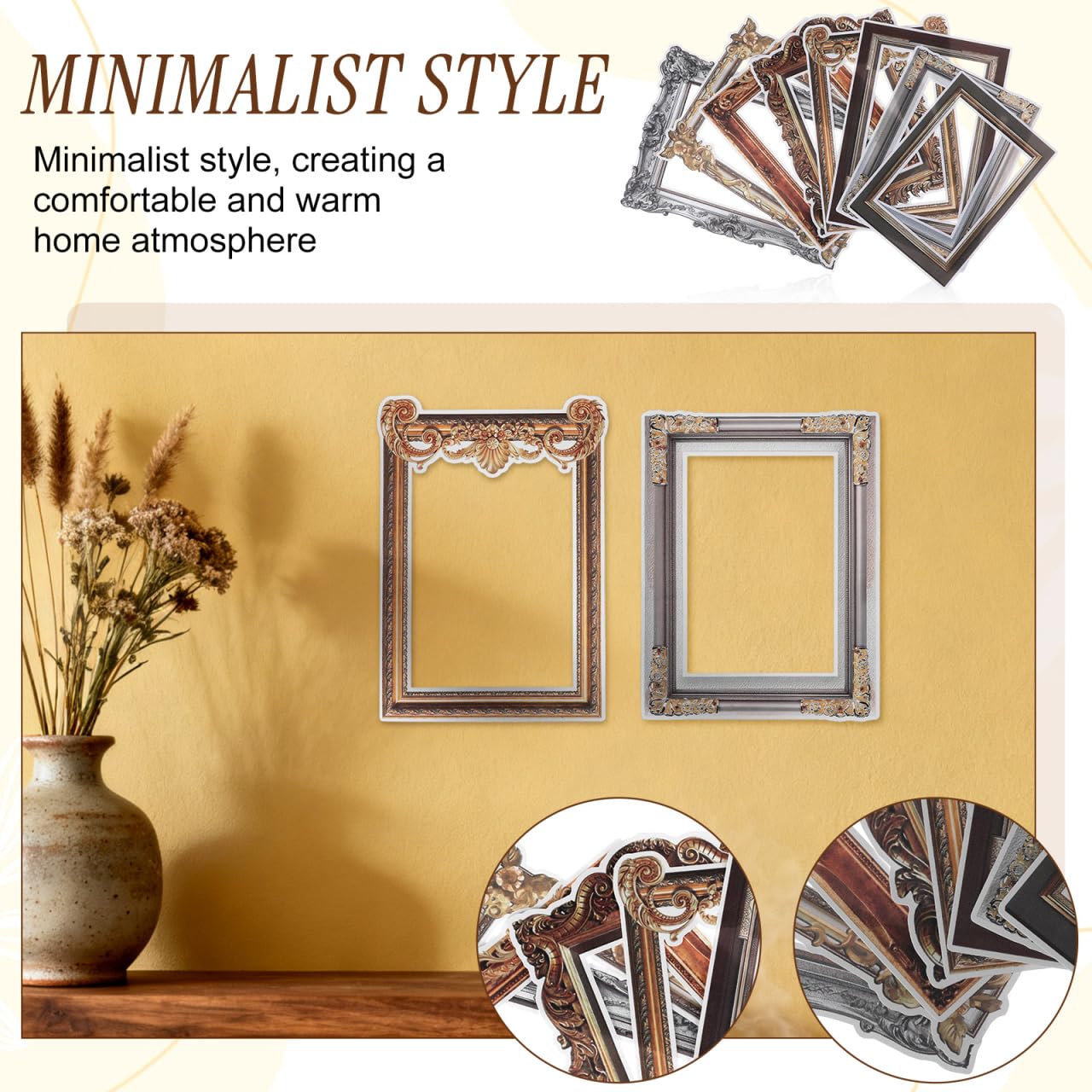 PRETYZOOM Retro Photo Frame Wall Stickers 8Pcs Removable Decorative Decals for Living Room Bedroom Diy Scrapbooking and Home Wall Decoration 8.07X5.90 Inch