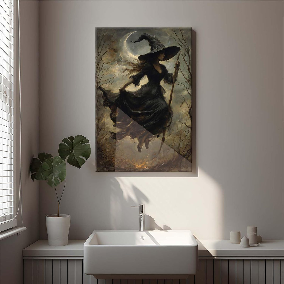 JFHCQJPK Witch in the Forest Halloween Print Wall Art Poster Witch Decor Vintage Print Dark College Wall Art Victorian Gothic Room Decor Canvas Wall Print32x48in Frameless