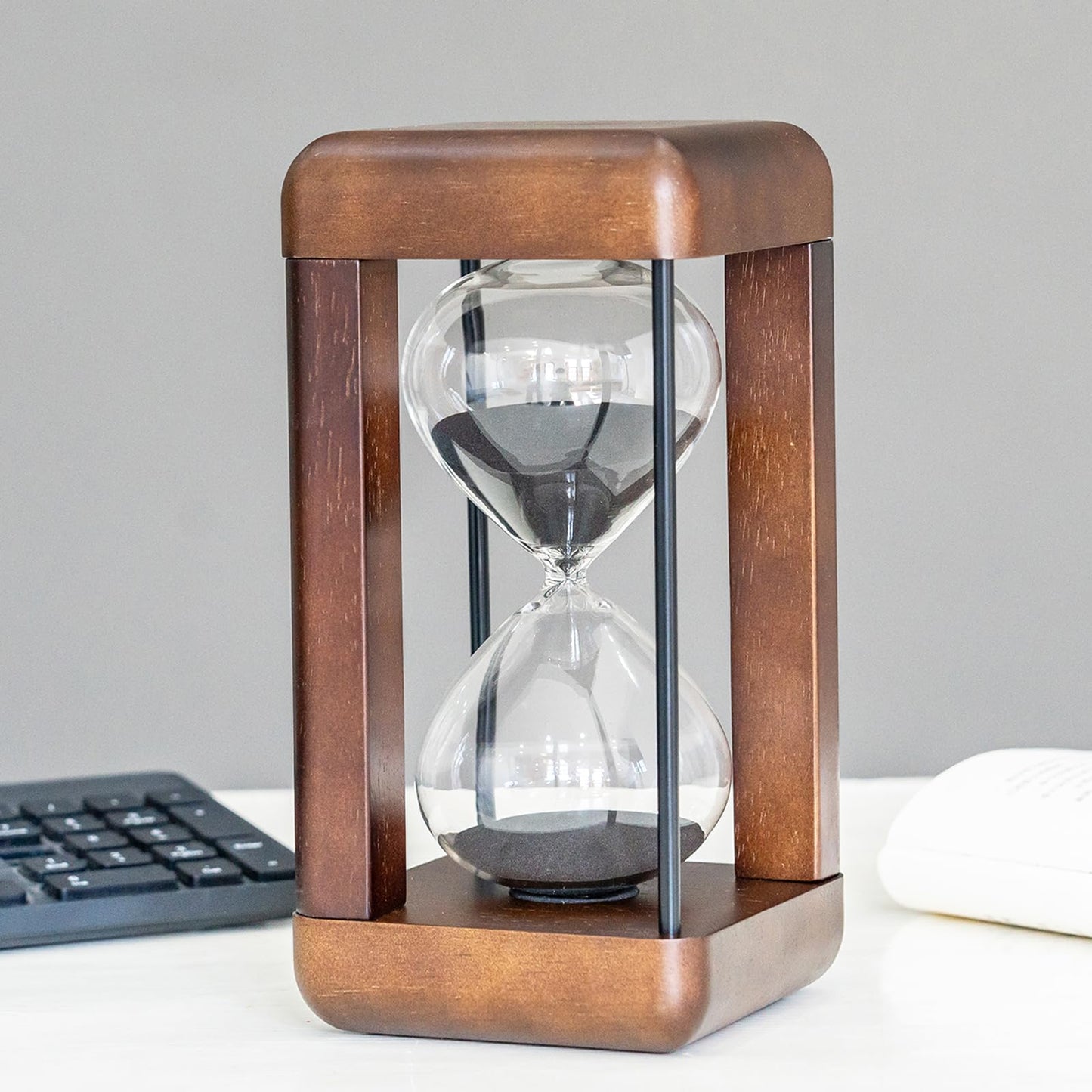 Large Premium Walnut Hourglass,60 Minutes Sand Timers,Hour Glass with Sand Timer for Gift,Hourglass Decor for Home, Desk,Office, Wedding Decor(Black)