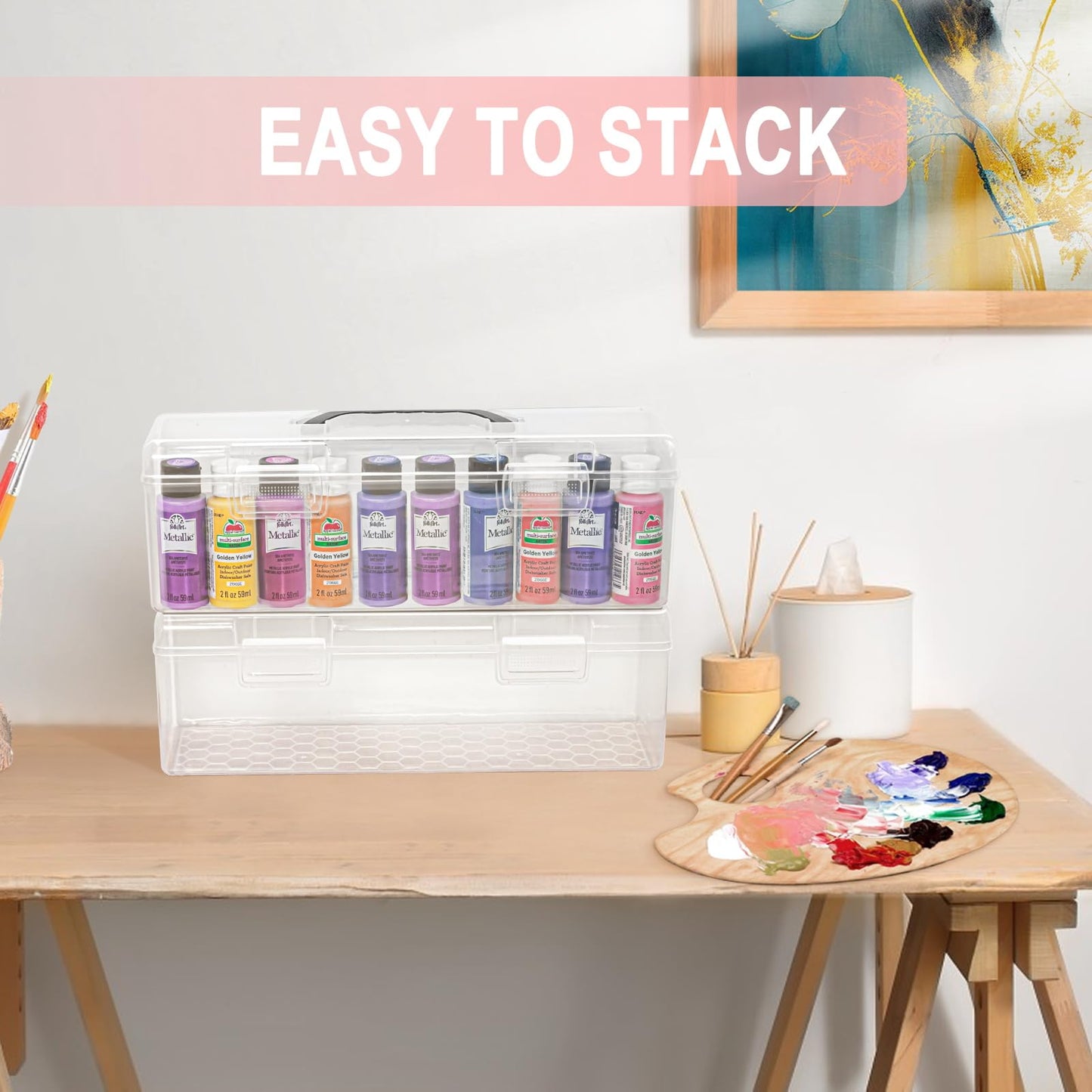 Vowcarol Acrylic Paint Storage Box, 30 Bottles Capacity Acrylic Paint Organizer for 2 fl. oz Bottles, Craft Organizer