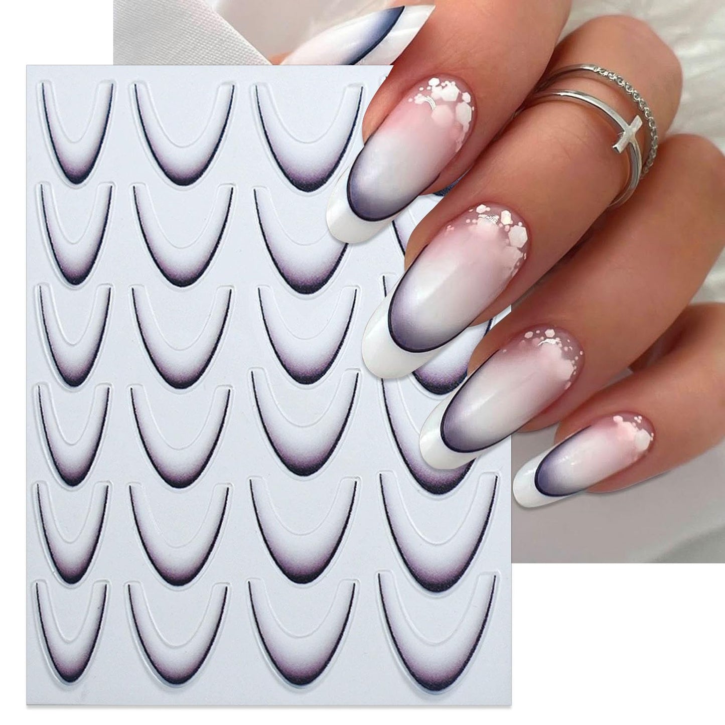 IDDFEVE Gradient French Line Nail Art Stickers - 6 Colors Self-Adhesive Curved Stripes Nail Decals, French Tips Guides Designs for DIY Manicure (6 Sheets)