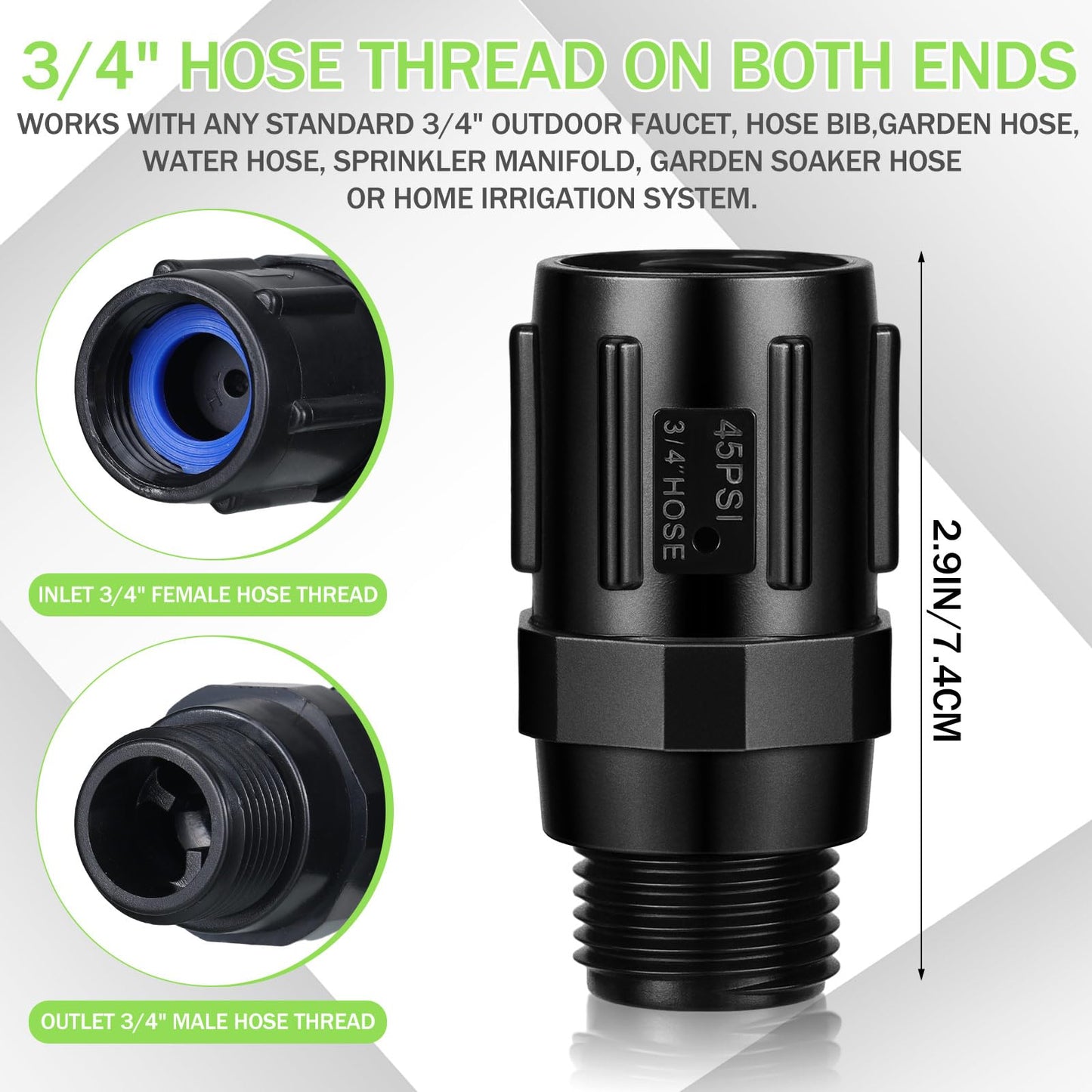 Tondiamo 3 Pcs 45 PSI Drip Irrigation Pressure Regulator, 3/4" Female Hose Thread x 3/4" Male Hose Thread Pressure Reducer Flow Valve for Garden Drip Irrigation Parts Emitters System
