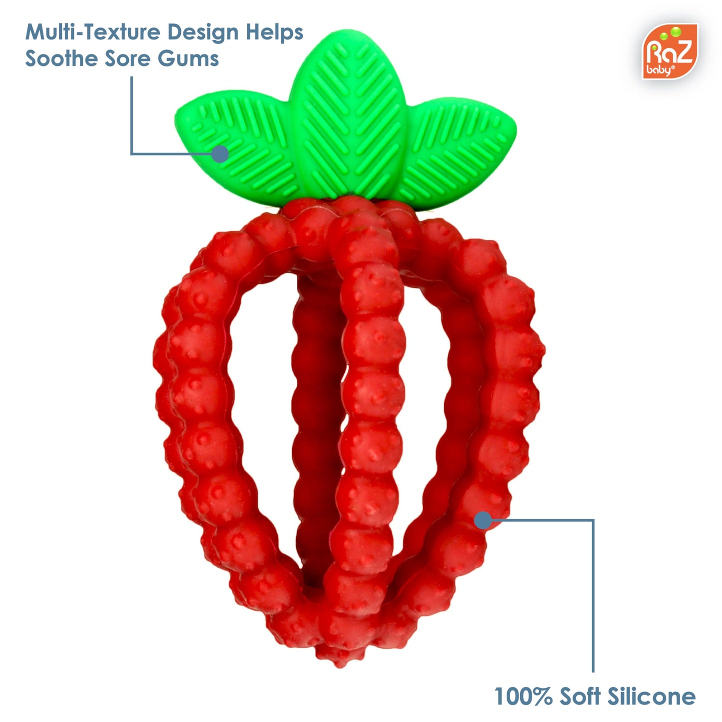 RaZBaby Silicone Infant & Baby Teething Toy Bundle - 3m+ - BerryBumps Soothe Babie's Sore Gums Back and Front - BPA Free, Easy to Hold