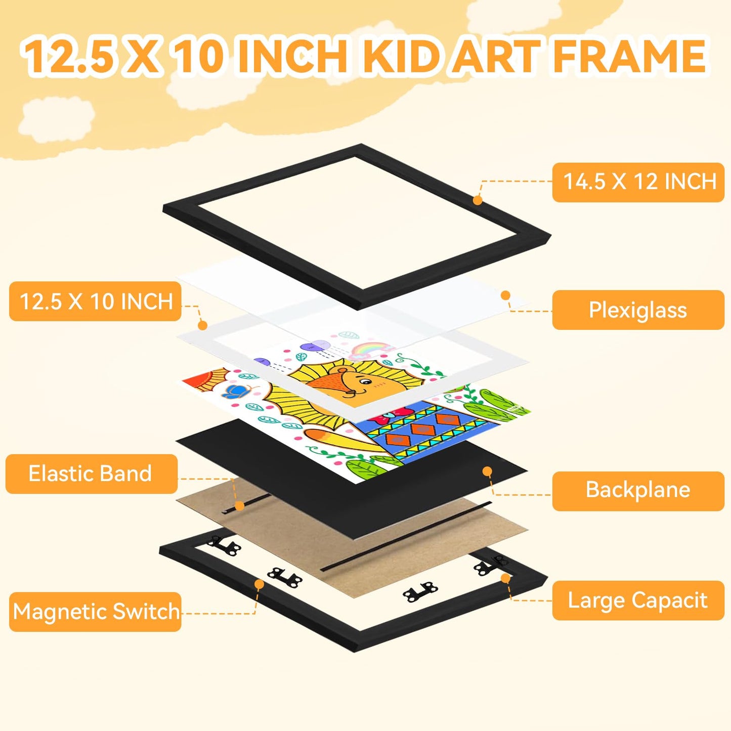 2-Pack Kids Artwork Frames 10x12.5 Front Opening Kids Art Frame for Wall Art work Picture Display Holds 50+ Pcs for Kids Drawings Changeable Frames for Kids' Artwork Storage and Display – Black