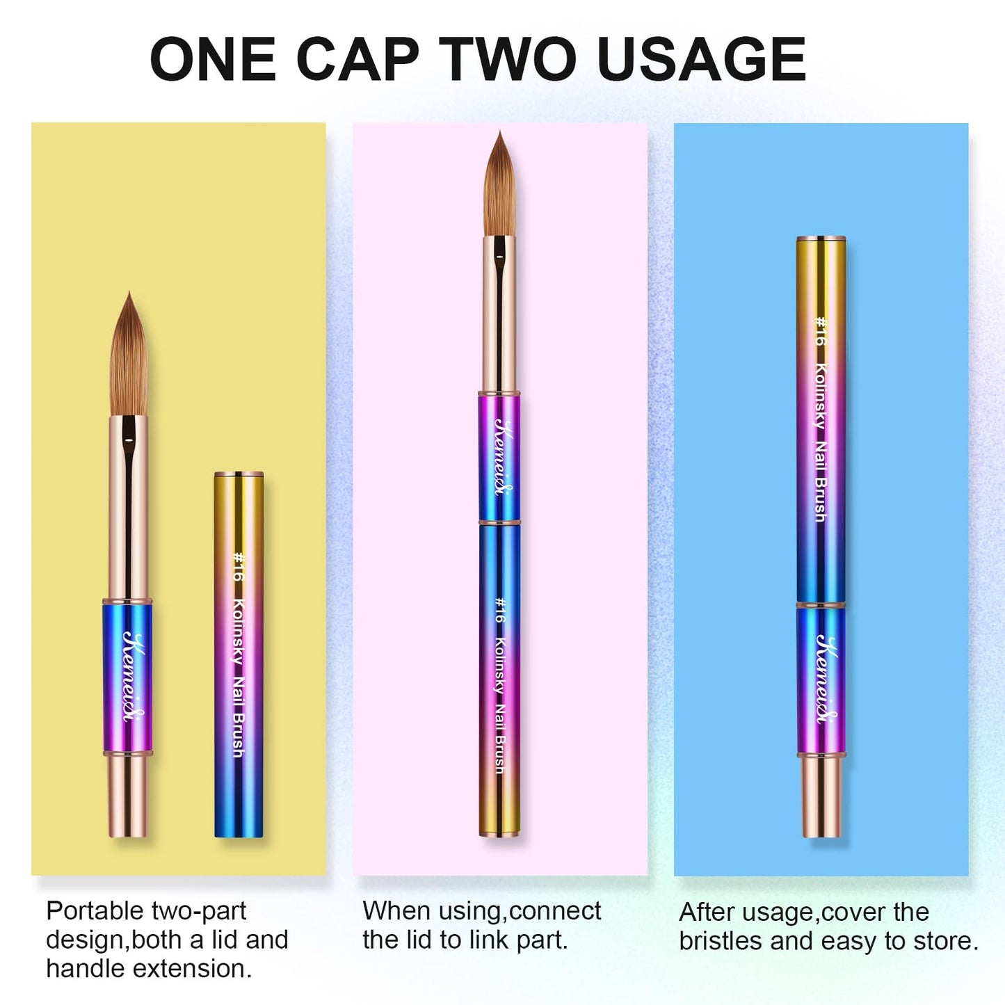 KEMEISI 2PCS Acrylic Nail Brush, Nail Liner Brushes&Size #16 100% Kolinsky Nail Art Brushes for Acrylic Application, Sturdy Handle Oval Shaped Acrylic Nail Design Tools for Professional Manicure DIY