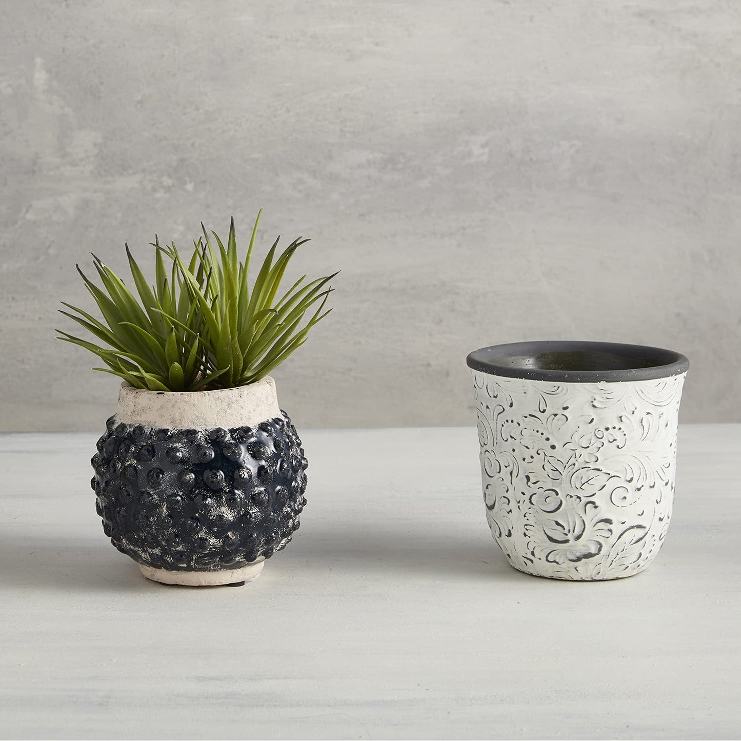 47th & Main Terracotta Planter Pot, 5.1" Tall, White Carved