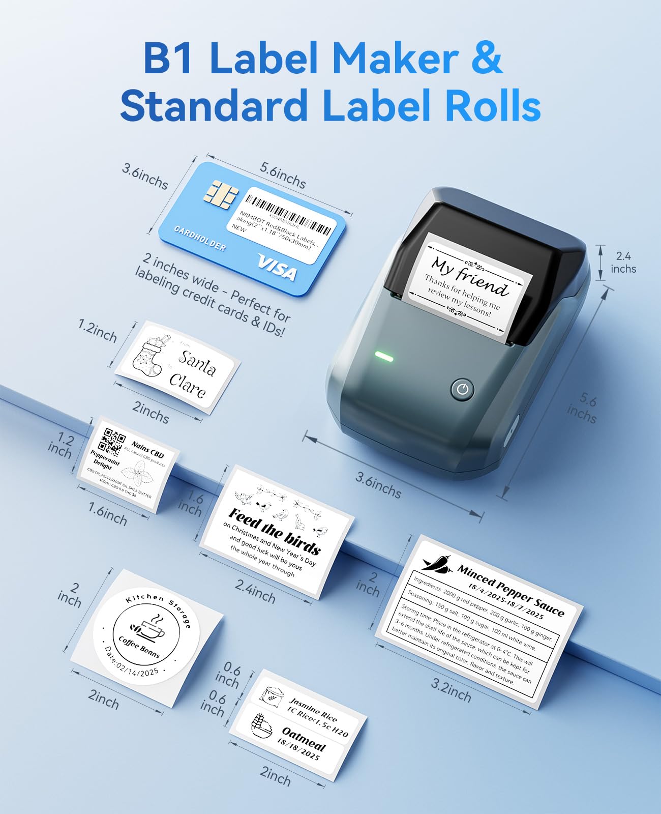 NIIMBOT B1 Label Maker Machine, Thermal Label Printer Easy to Use for Office, Home, Business, Came with 1 Roll White Label(Blue)