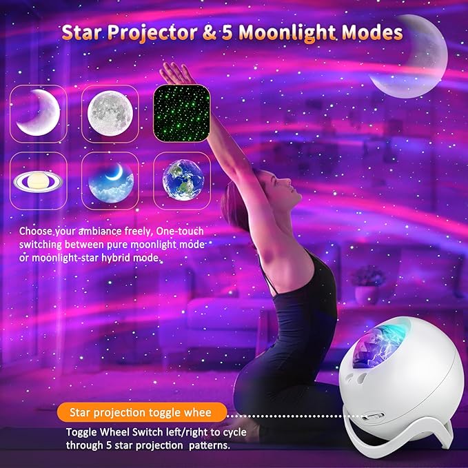 Star Projector Galaxy Projector for Bedroom, White Noise Bluetooth Speaker Northern Lights Projector, Suitable Gaming, Home Theater, Adult, Christmas Mood Night Light