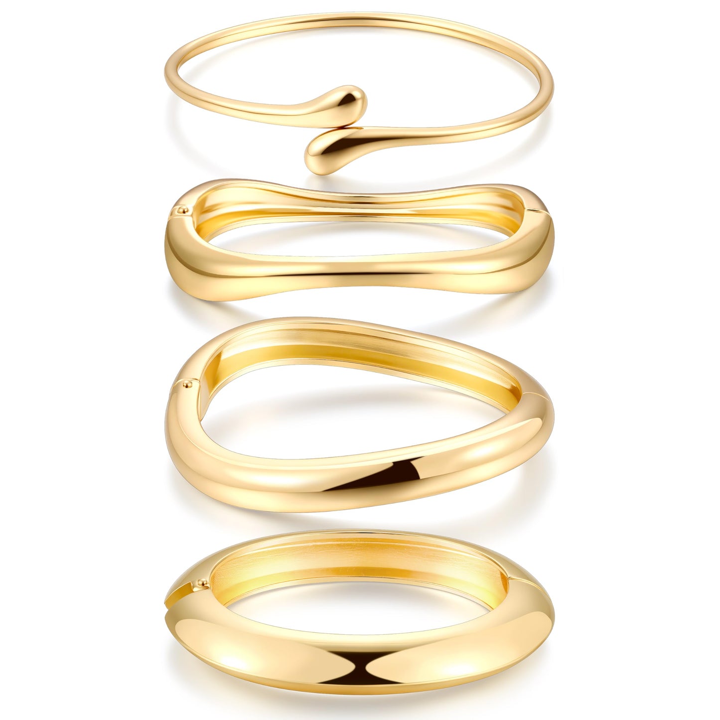 Chunky Gold Bangle Bracelets for Women, 14k Gold Plated Dainty Cuff Stackable Bangles Set, Trendy Bracelet Stack Fashion Jewelry Gifts (08-GOLD)
