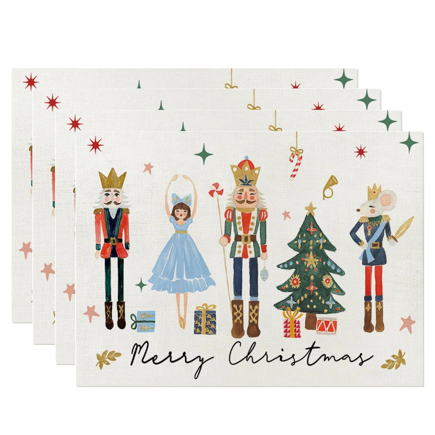 ZCHOMI Nutcracker Merry Christmas Placemats Set of 4, 12x18 Inch Gift Box Winter Table Place Mats for Kitchen Dining Home Party Decor